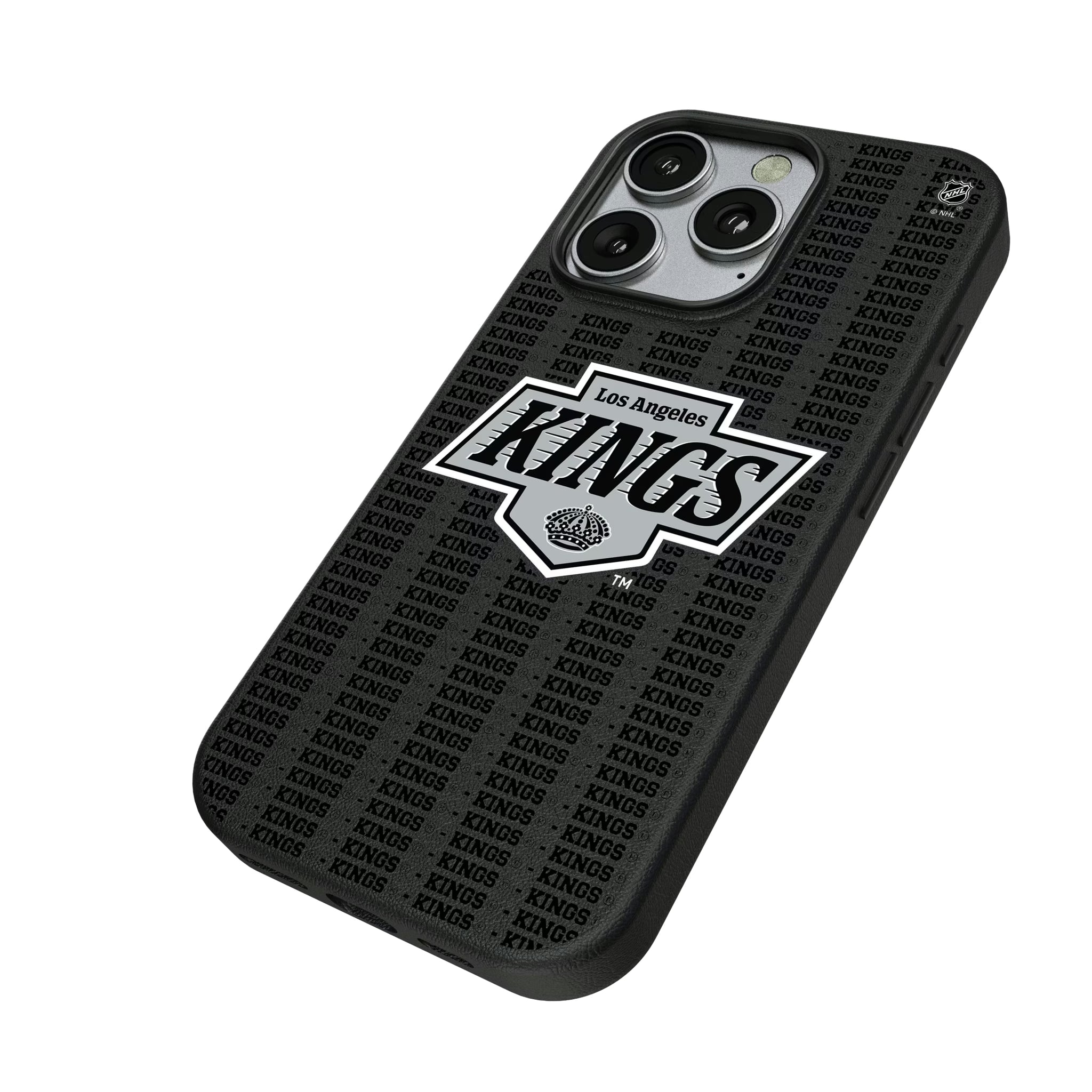 LA Kings Text Backdrop iPhone MagSafe Compatible Phone Case for Apple iPhone - Isometric View
