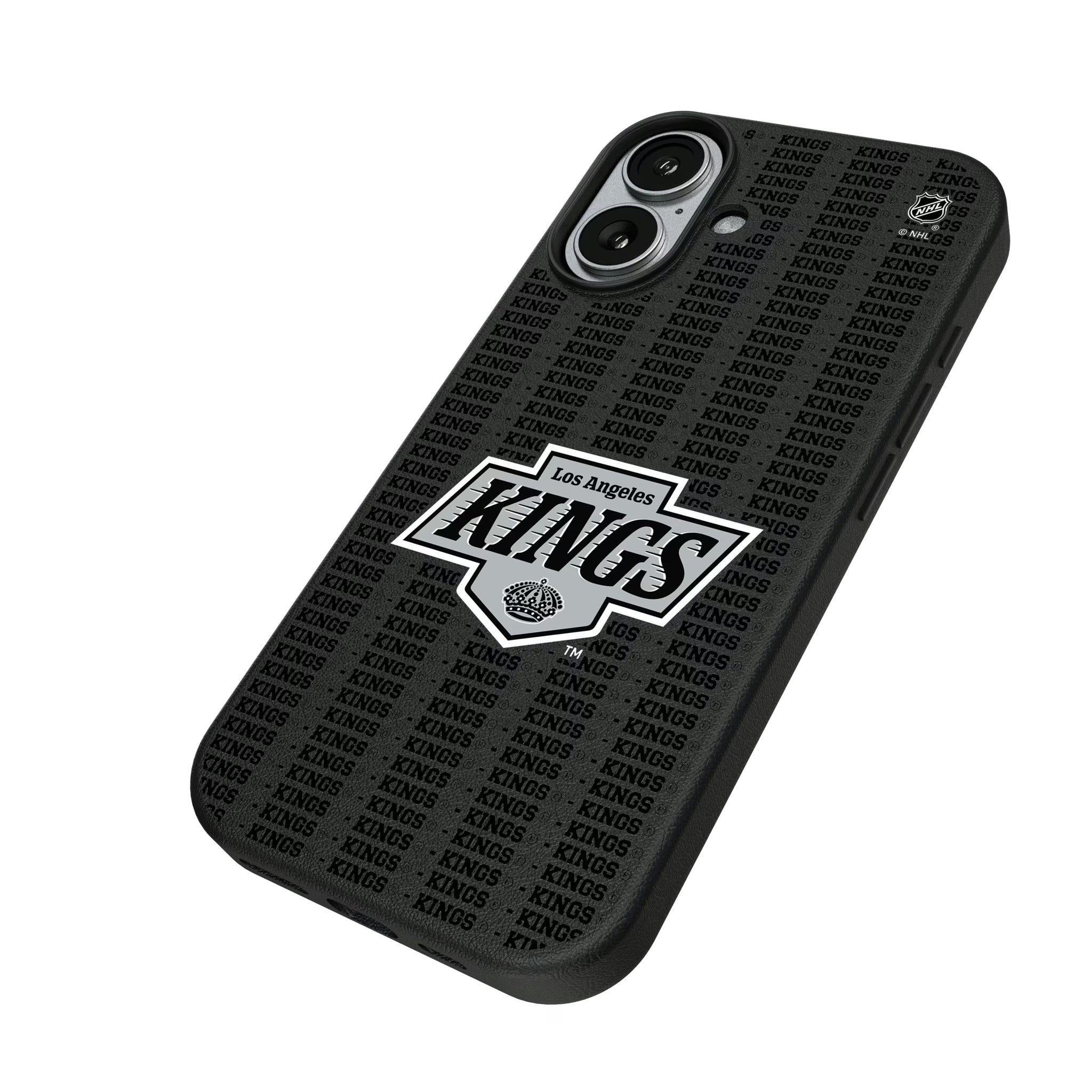 LA Kings Text Backdrop iPhone MagSafe Compatible Phone Case for Apple iPhone - Isometric View#Device_iPhone 17