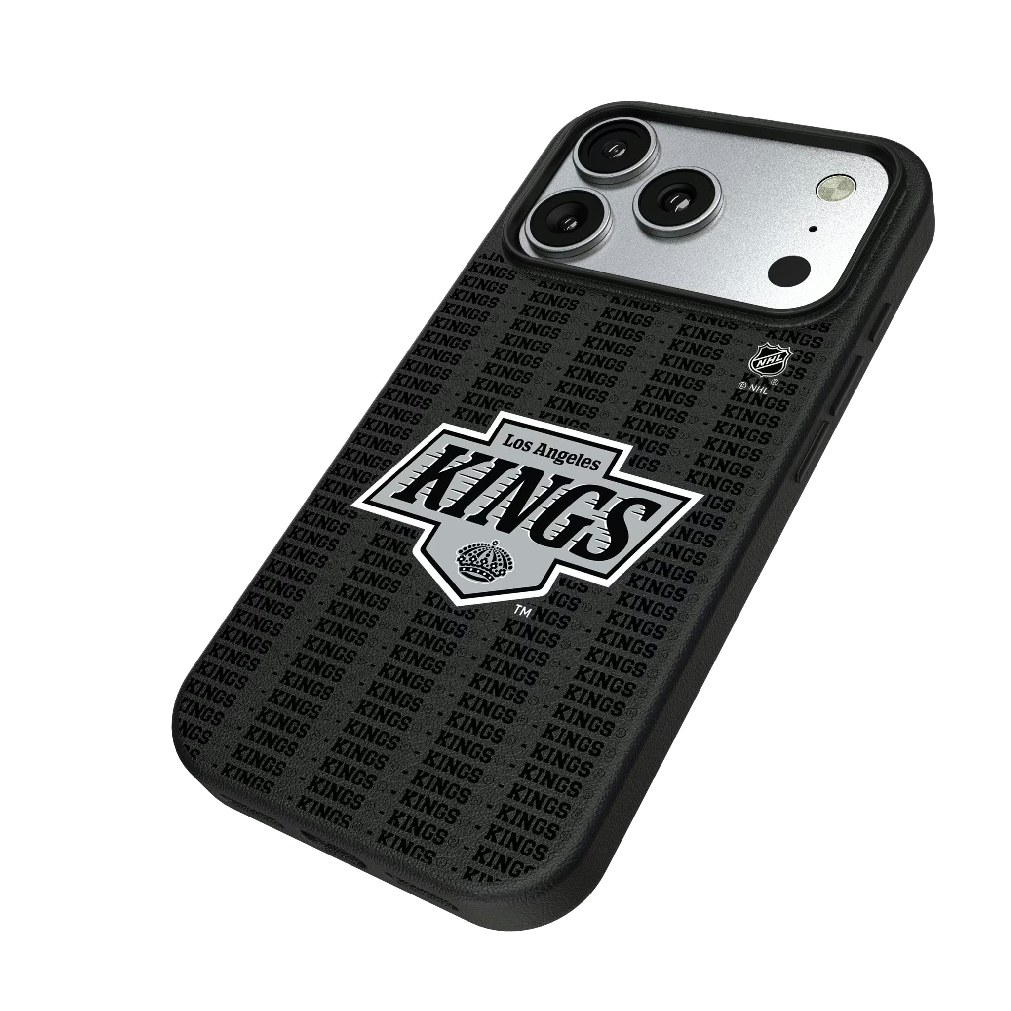 LA Kings Text Backdrop iPhone MagSafe Compatible Phone Case for Apple iPhone - Isometric View#Device_iPhone 17 Pro
