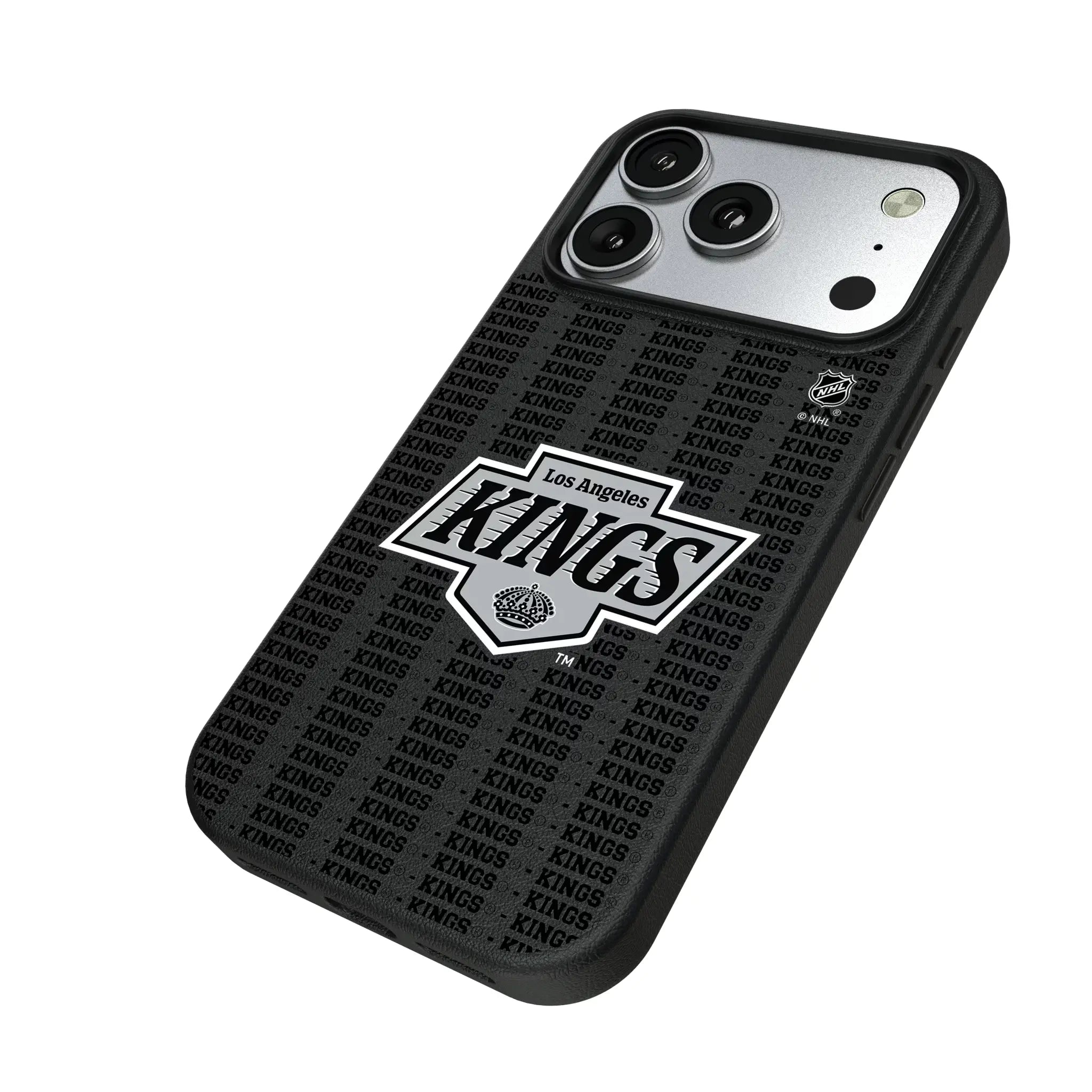 LA Kings Text Backdrop iPhone MagSafe Compatible Phone Case for Apple iPhone - Isometric View#Device_iPhone 17 Pro