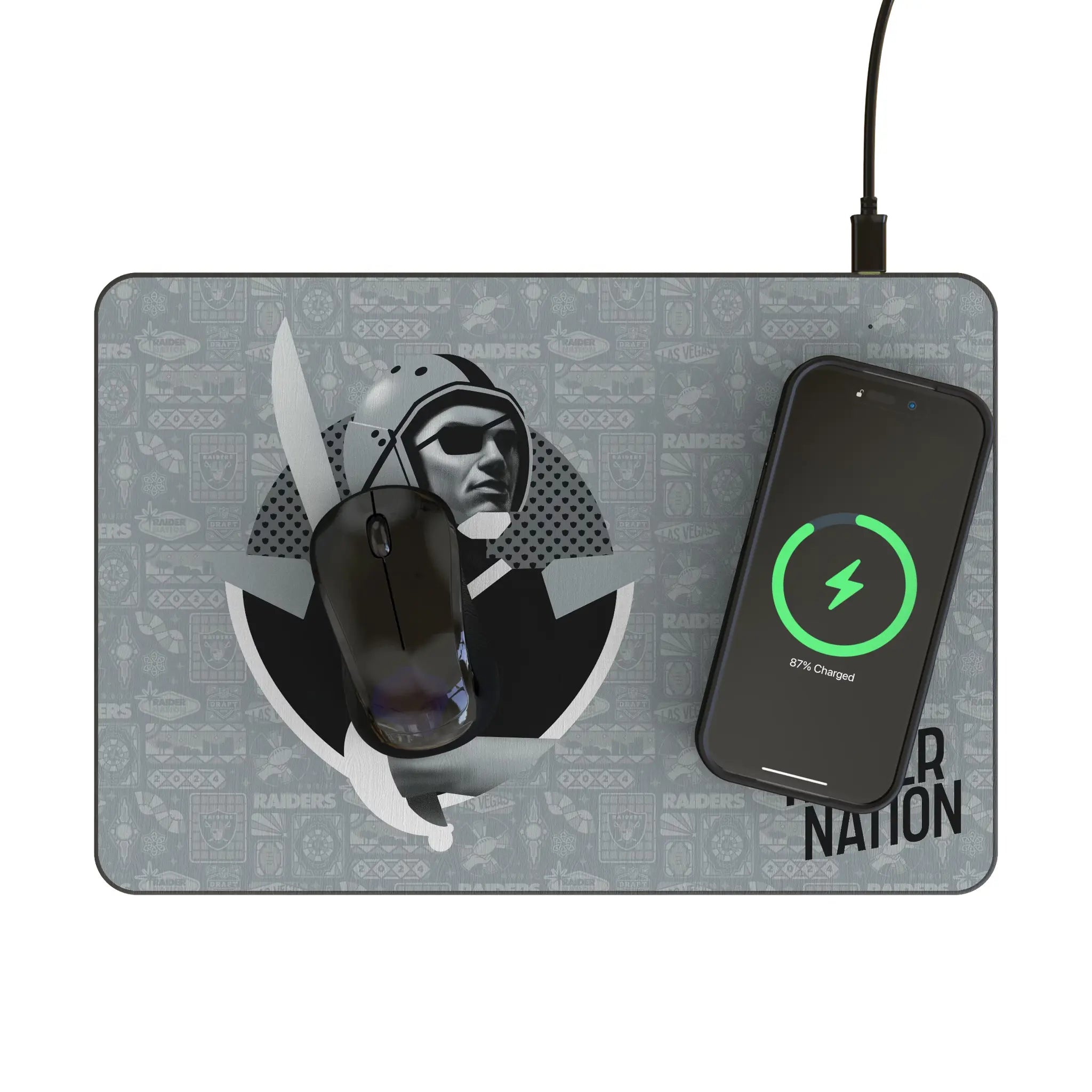Las Vegas Raiders Deco 15-Watt Wireless Charger and Mouse Pad - Lifestyle
