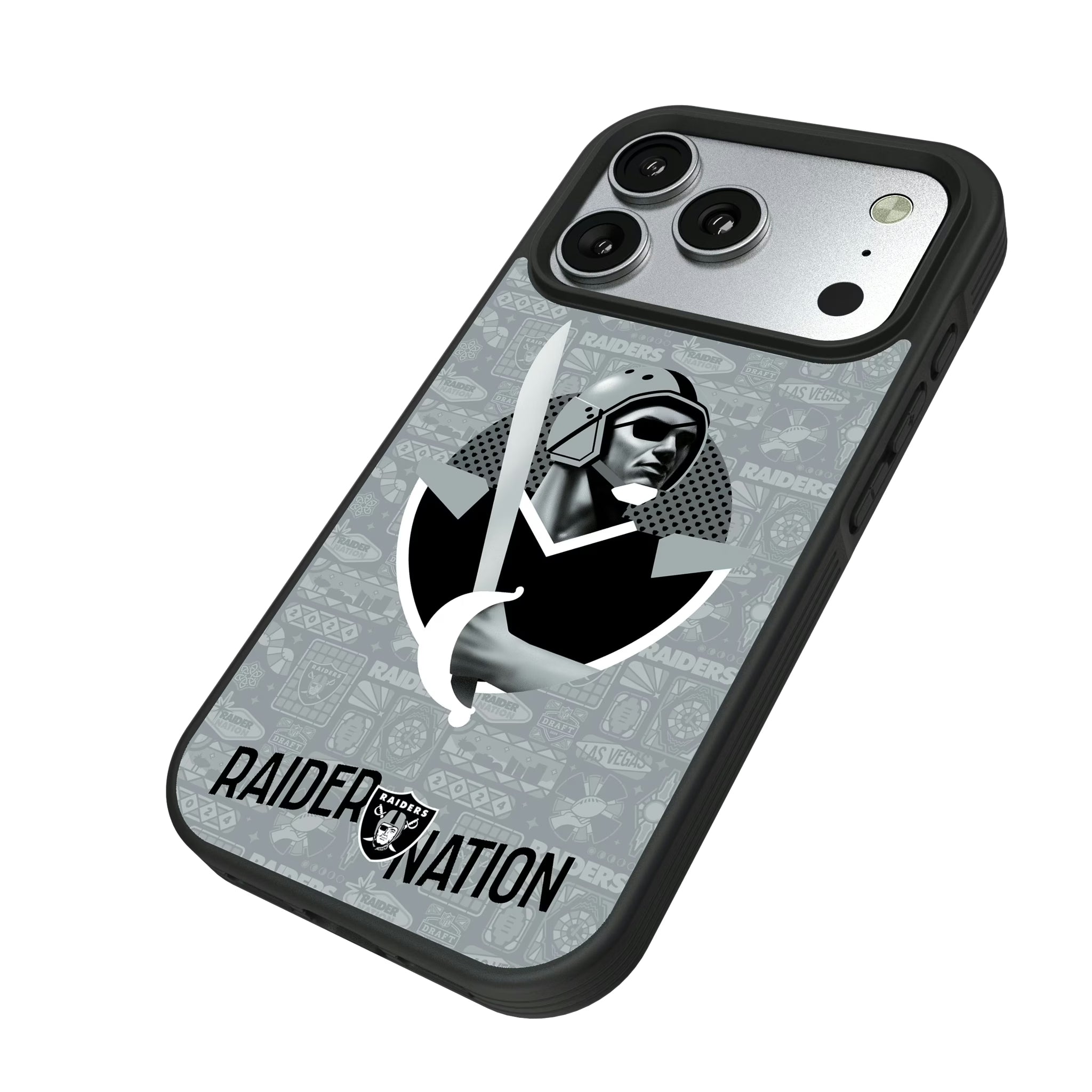 Las Vegas Raiders Deco iPhone Bump Phone Case for Apple iPhone - Isometric View#Device_iPhone 17 Pro