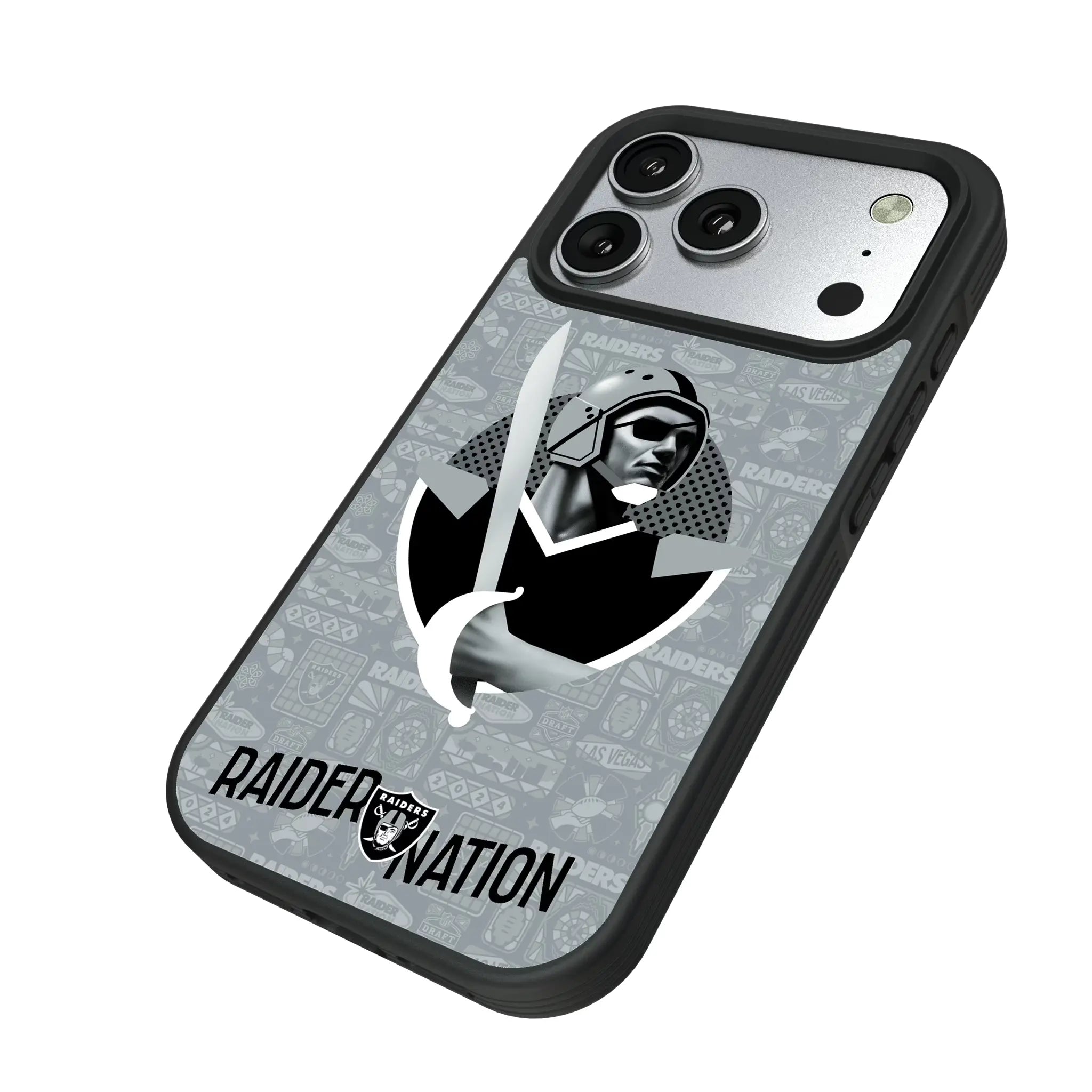 Las Vegas Raiders Deco iPhone Bump Phone Case for Apple iPhone - Isometric View#Device_iPhone 17 Pro