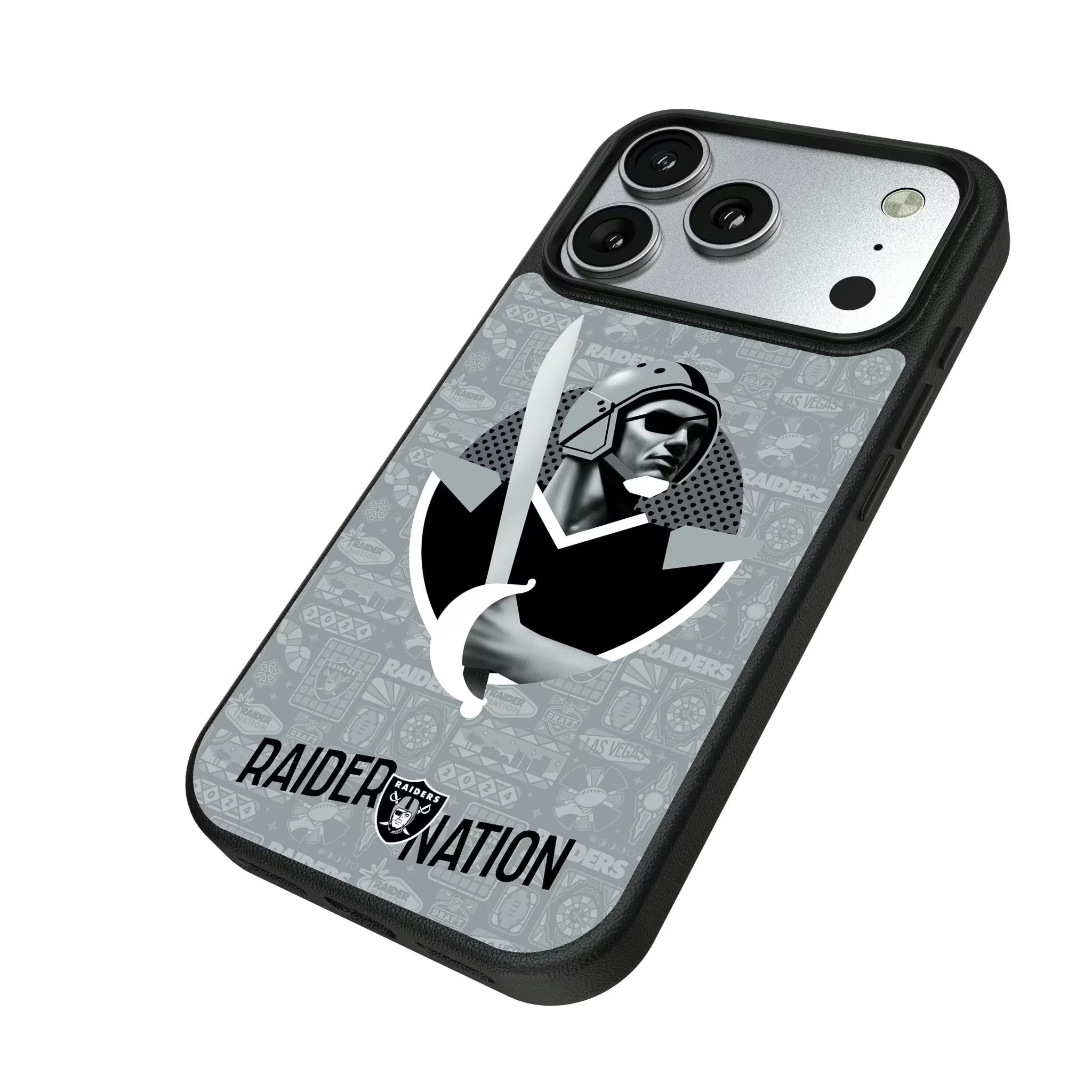 Las Vegas Raiders Deco iPhone MagSafe Compatible Phone Case for Apple iPhone - Isometric View#Device_iPhone 17 Pro
