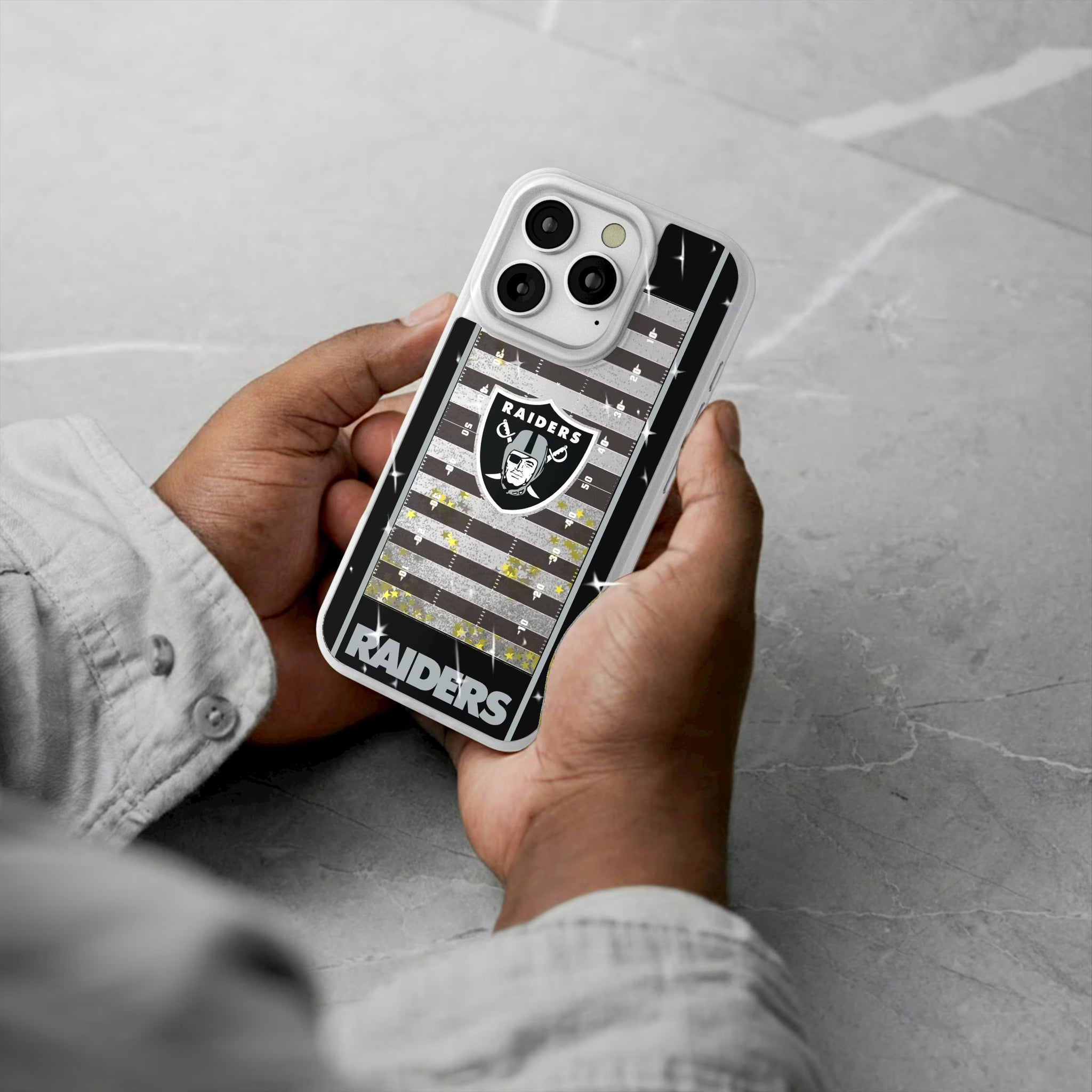 Las Vegas Raiders Field iPhone Glitter Phone Case for Apple iPhone - Lifestyle#Device_iPhone 16 Pro