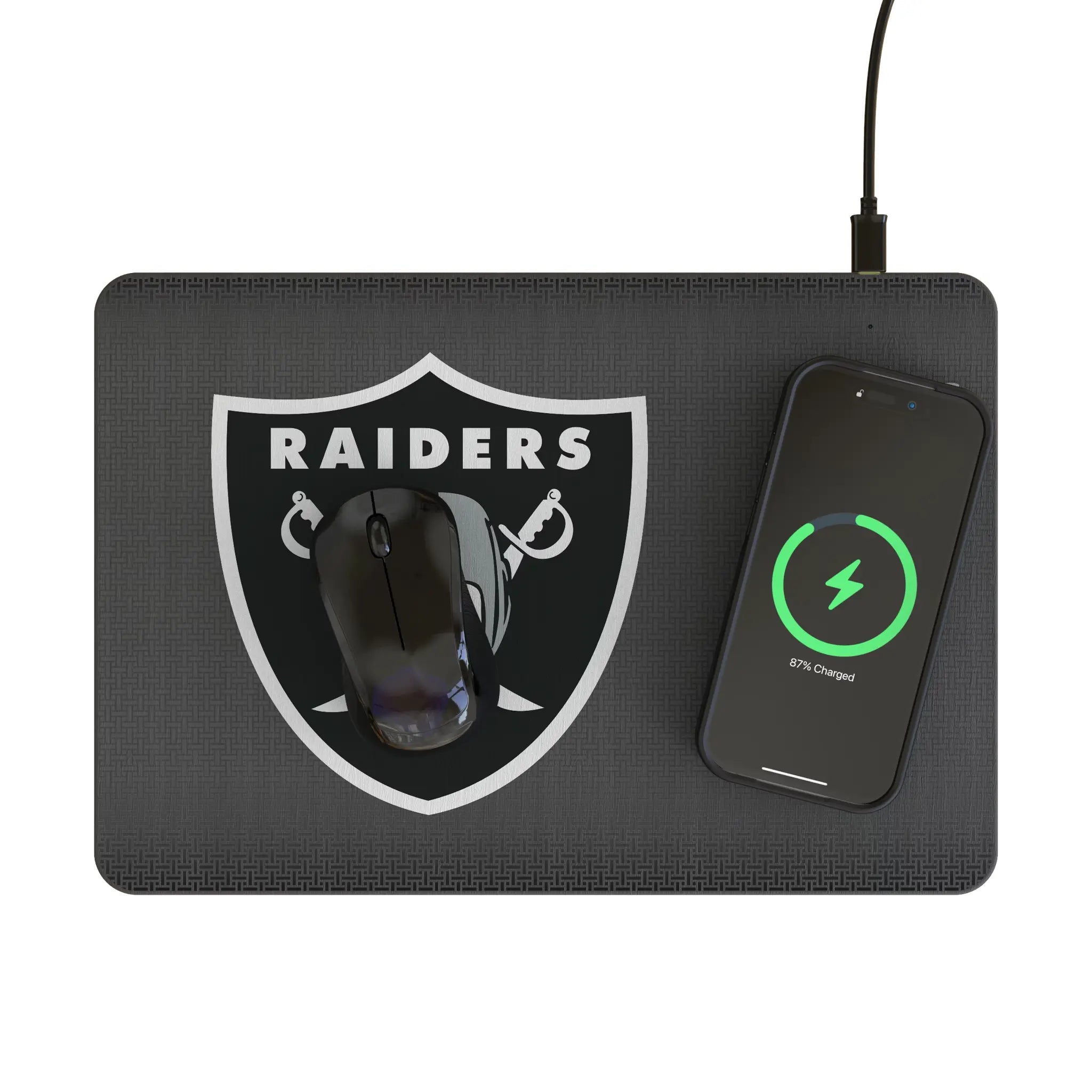 Las Vegas Raiders Linen 15-Watt Wireless Charger and Mouse Pad - Lifestyle