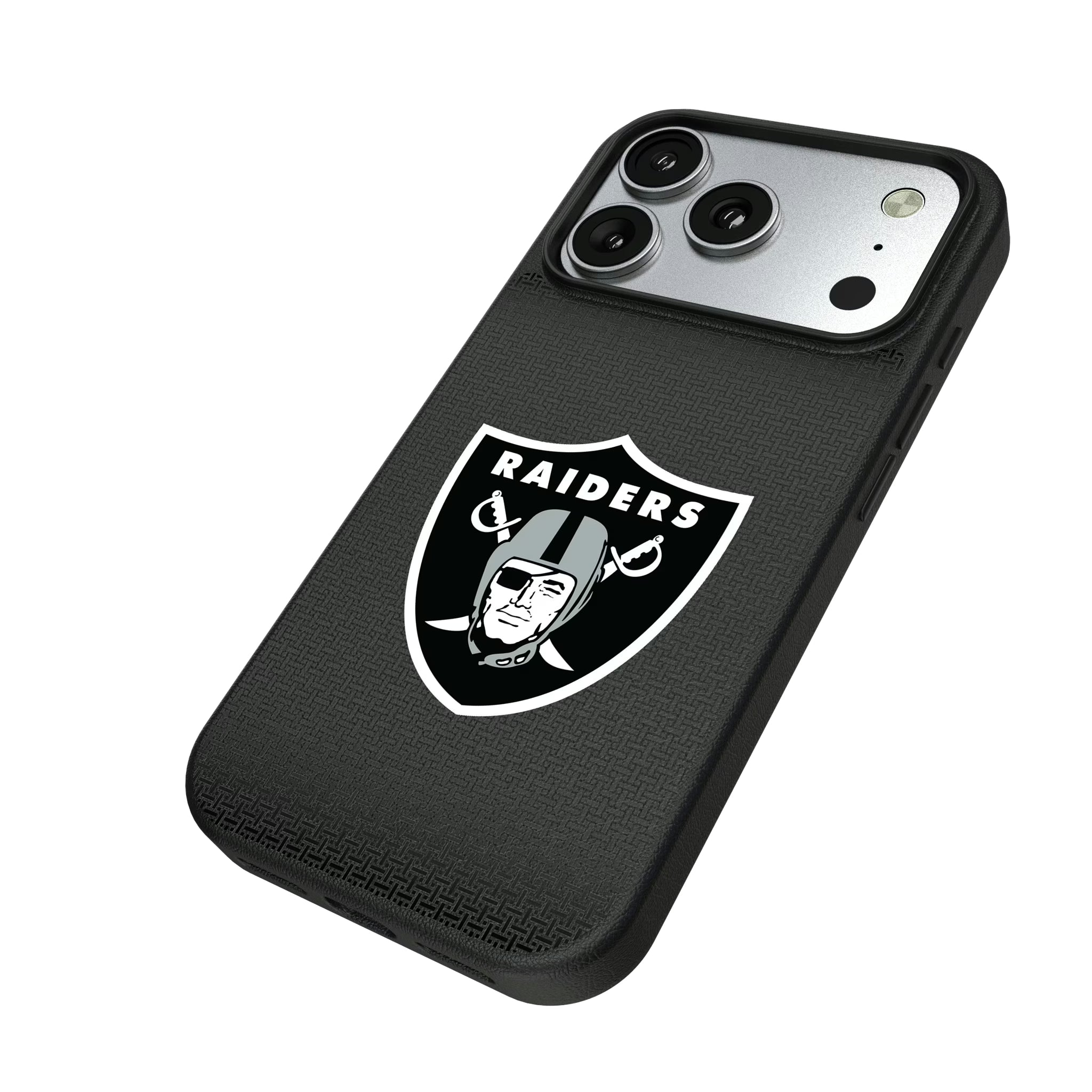 Las Vegas Raiders Linen iPhone MagSafe Compatible Phone Case for Apple iPhone - Isometric View#Device_iPhone 17 Pro