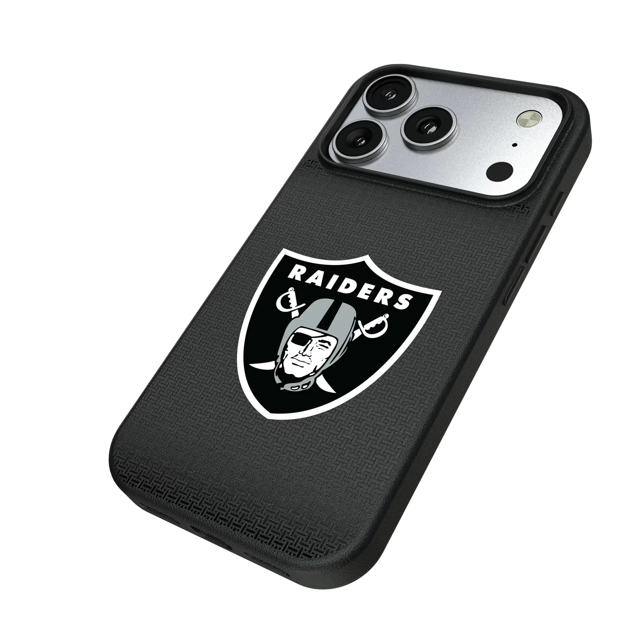 Las Vegas Raiders Linen iPhone MagSafe Compatible Phone Case for Apple iPhone - Isometric View#Device_iPhone 17 Pro