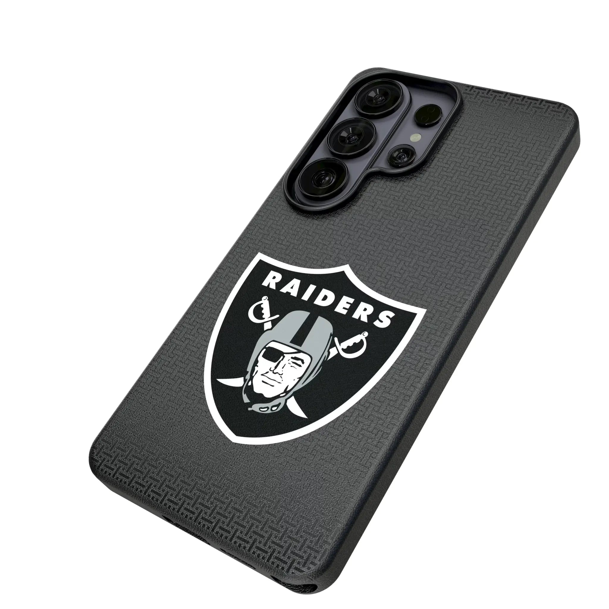 Las Vegas Raiders Linen Galaxy MagSafe Compatible Phone Case for Samsung Galaxy - Isometric View#Device_Galaxy S26 Ultra