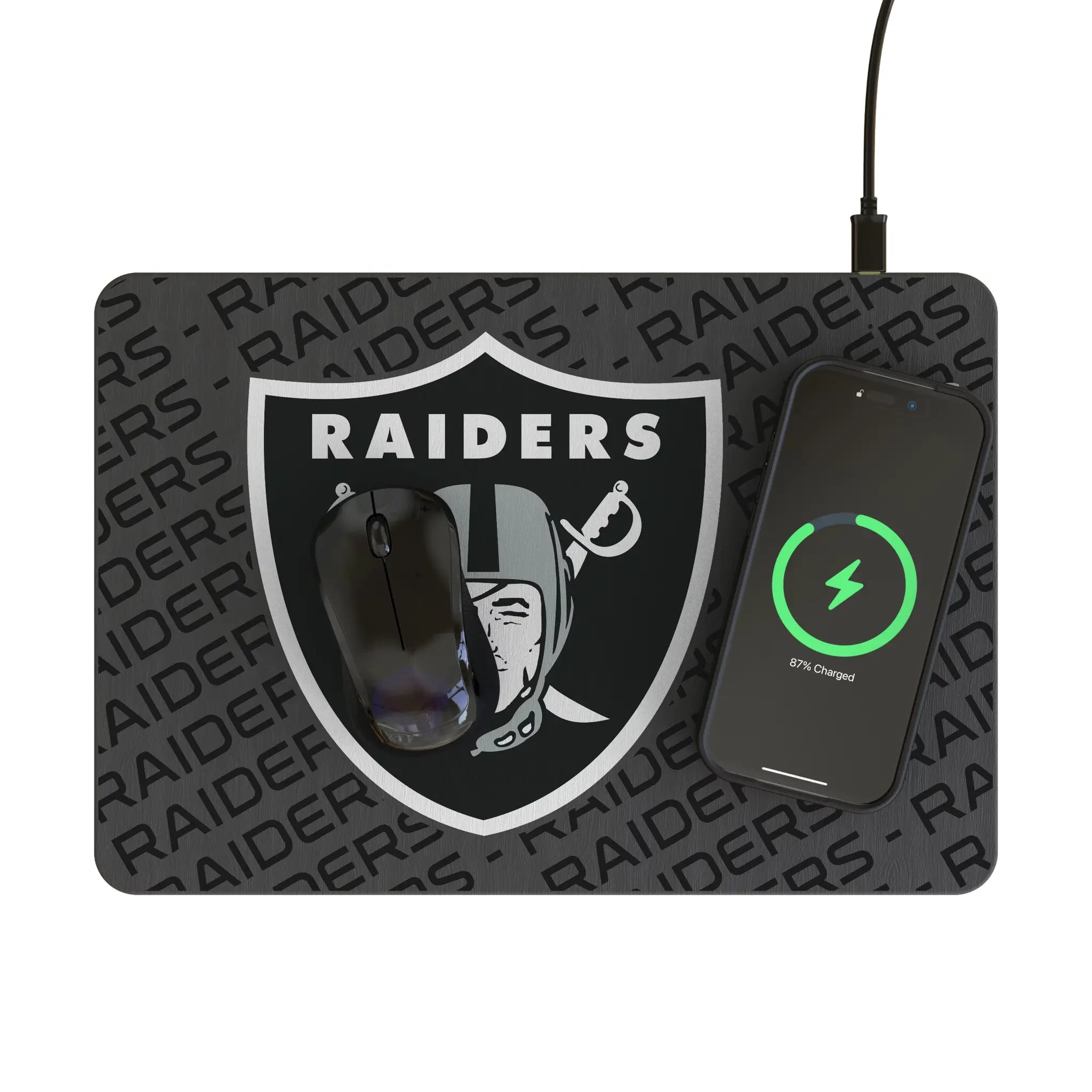 Las Vegas Raiders Monocolor Tilt 15-Watt Wireless Charger and Mouse Pad - Lifestyle