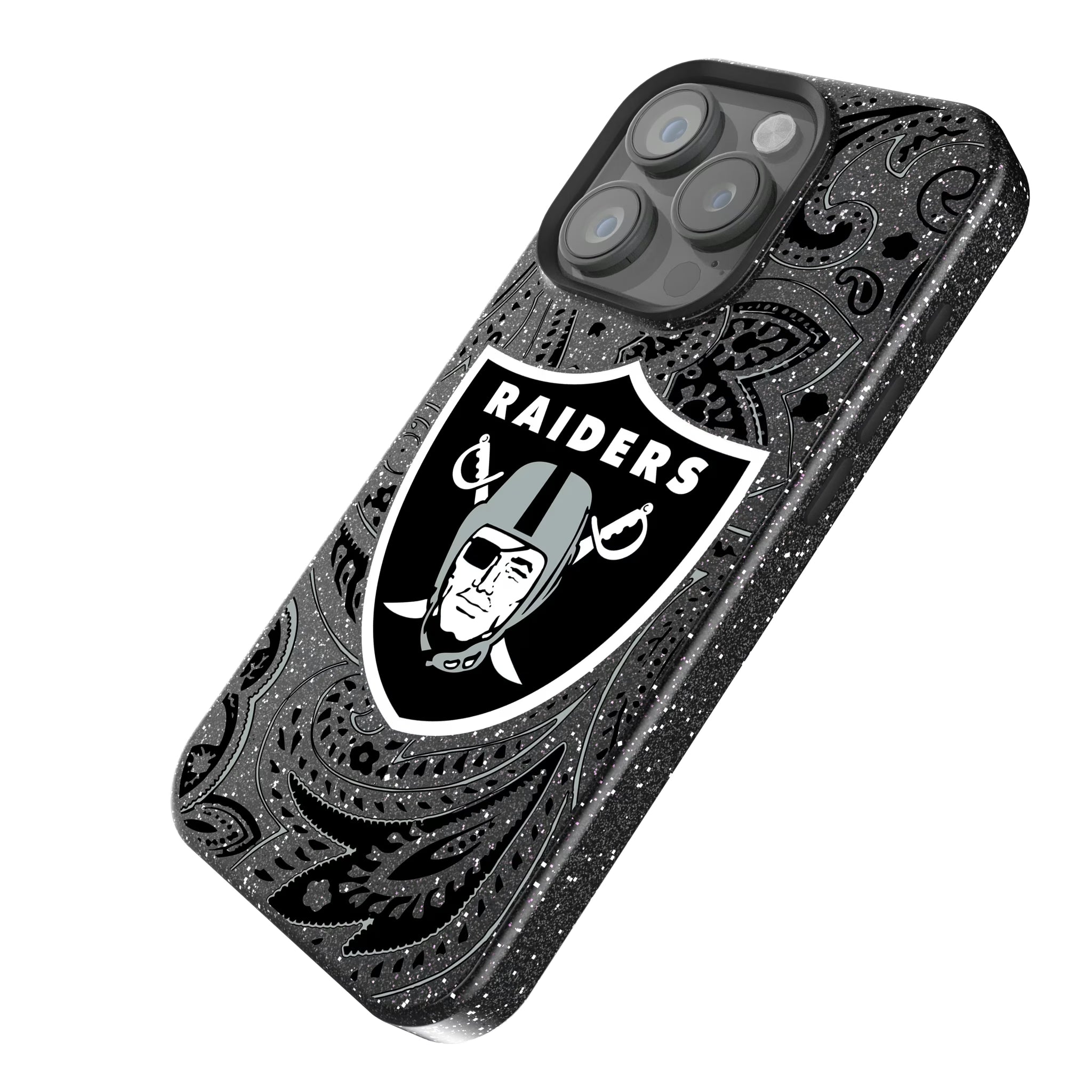 Las Vegas Raiders Paisley iPhone Bling Phone Case for Apple iPhone - Isometric View
