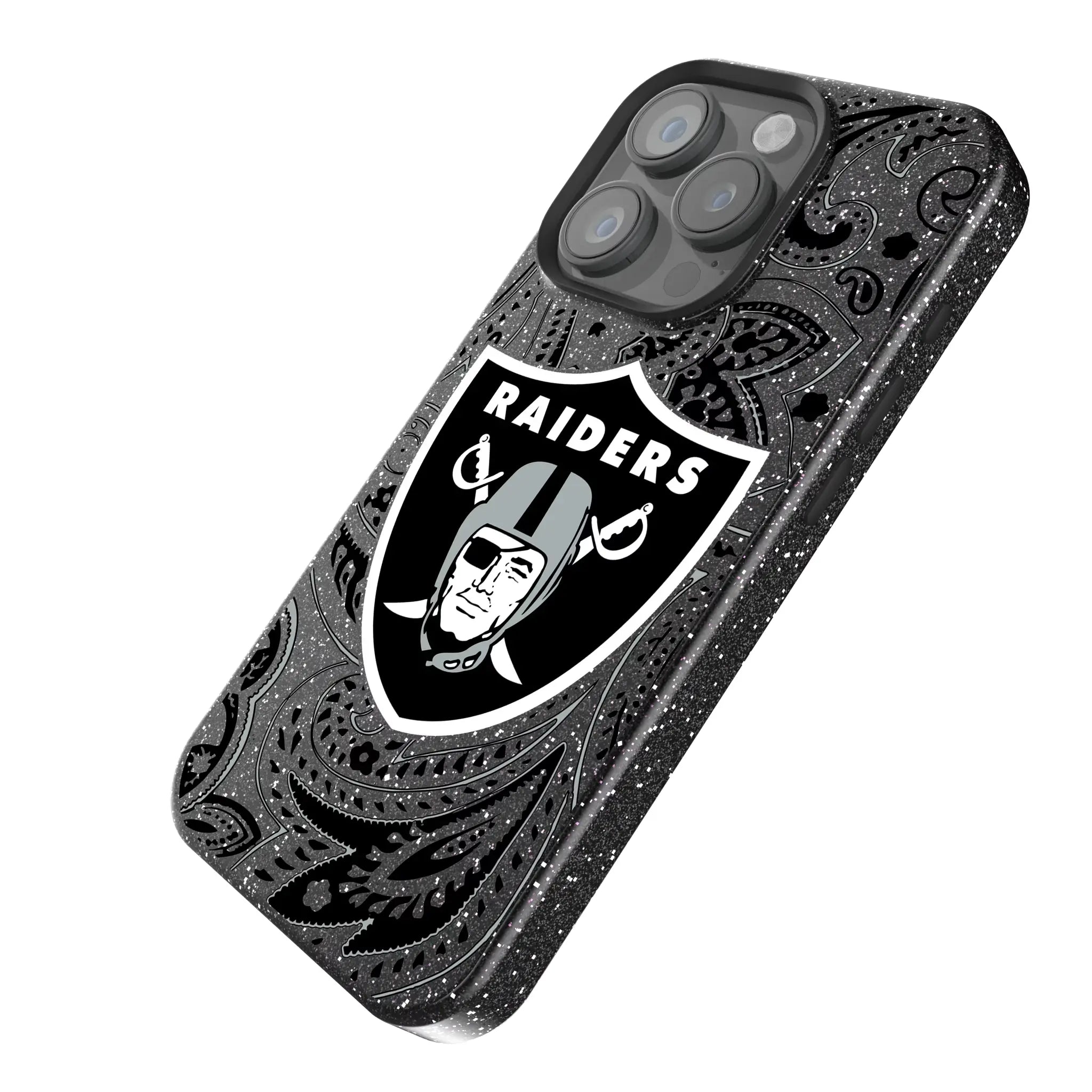 Las Vegas Raiders Paisley iPhone Bling Phone Case for Apple iPhone - Isometric View