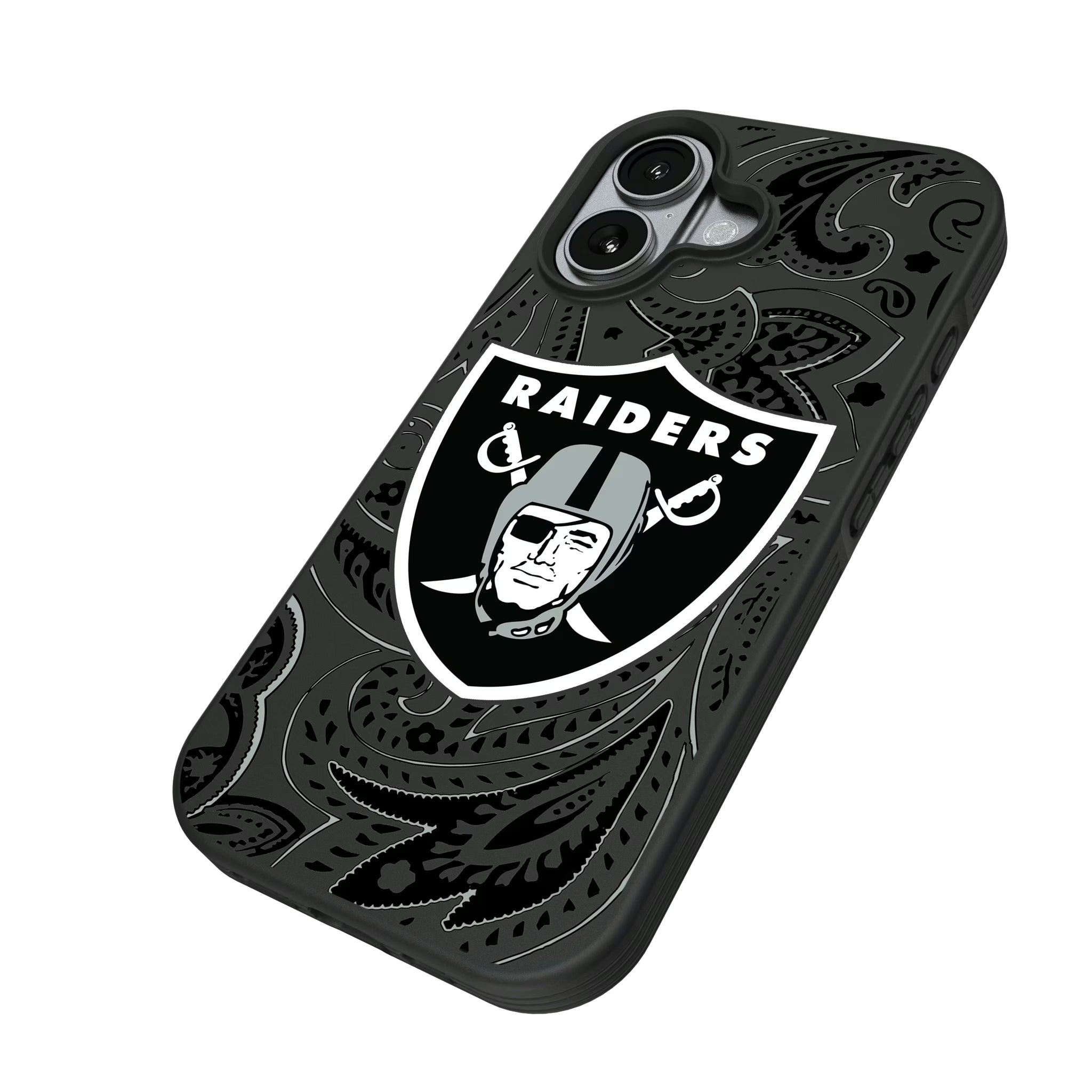 Las Vegas Raiders Paisley iPhone Bump Phone Case for Apple iPhone - Isometric View#Device_iPhone 17