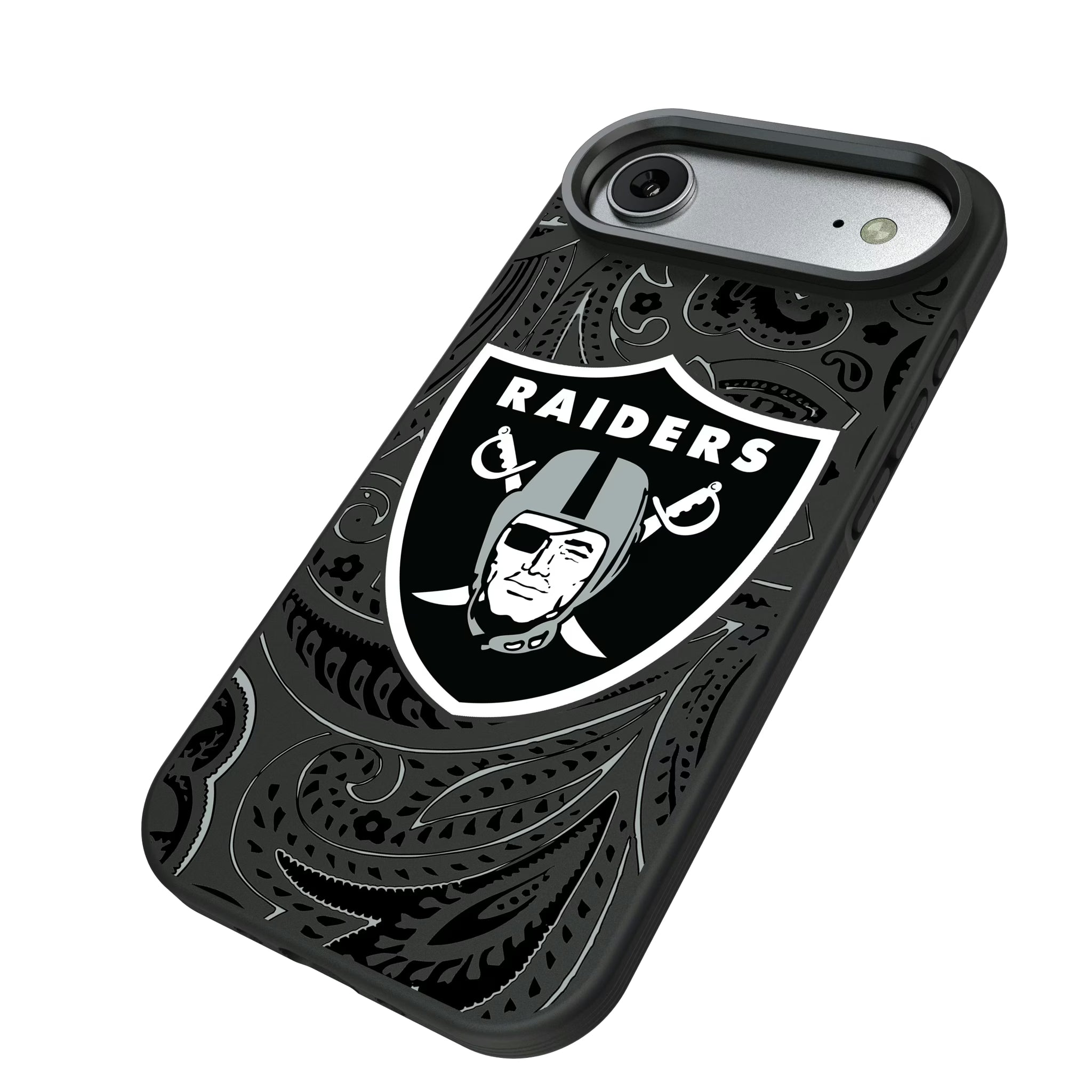 Las Vegas Raiders Paisley iPhone Bump Phone Case for Apple iPhone - Isometric View#Device_iPhone Air