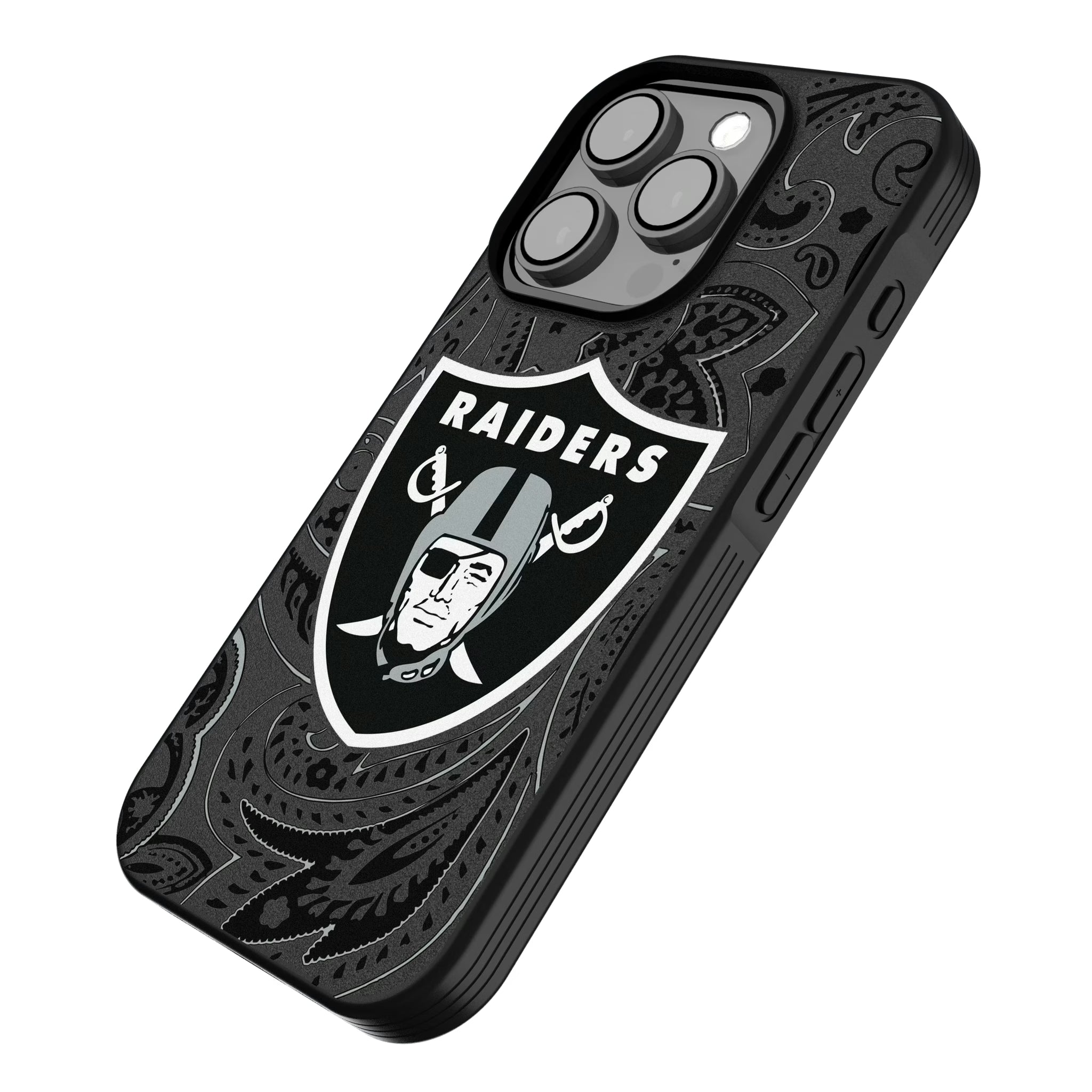 Las Vegas Raiders Paisley iPhone Bump Phone Case for Apple iPhone - Isometric View