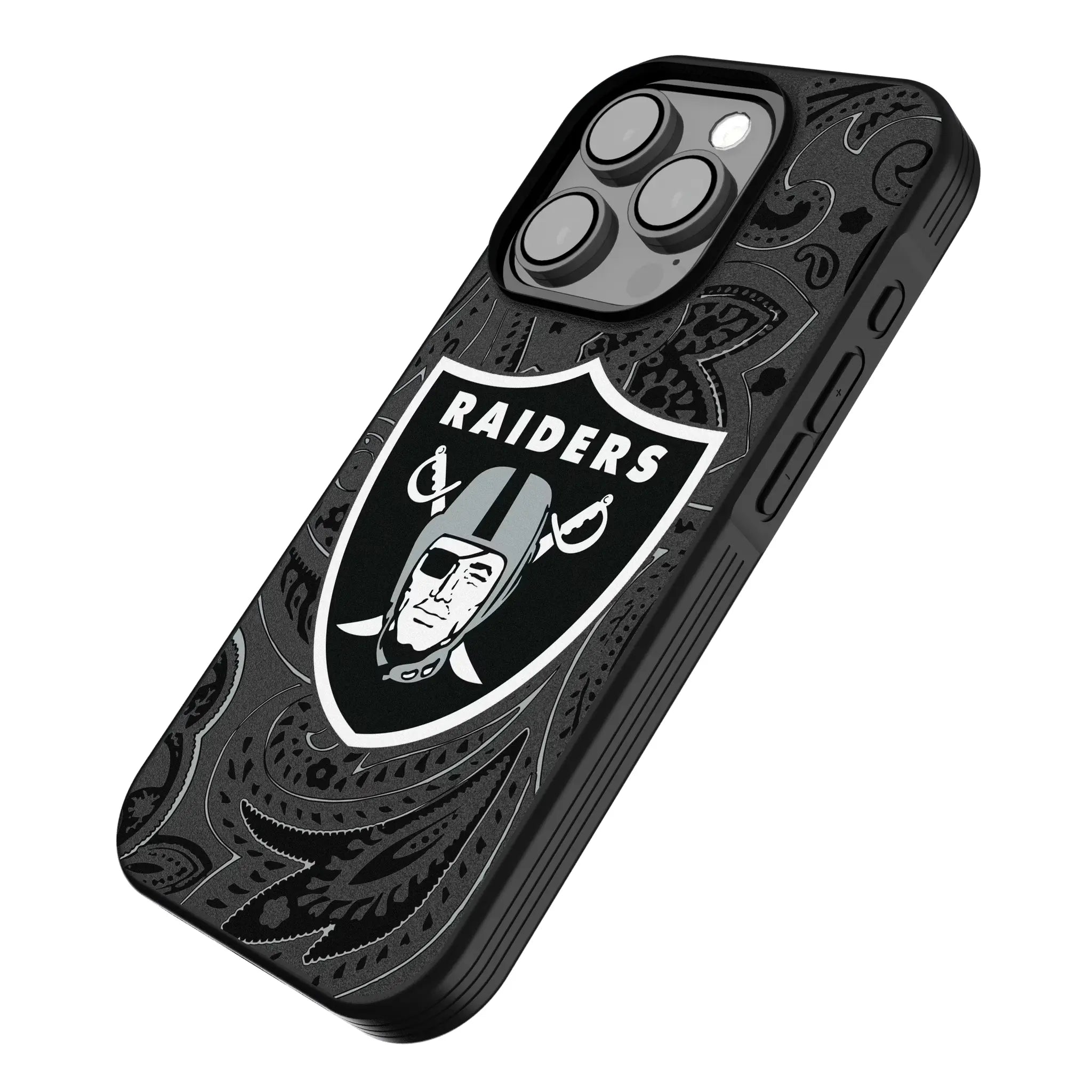 Las Vegas Raiders Paisley iPhone Bump Phone Case for Apple iPhone - Isometric View