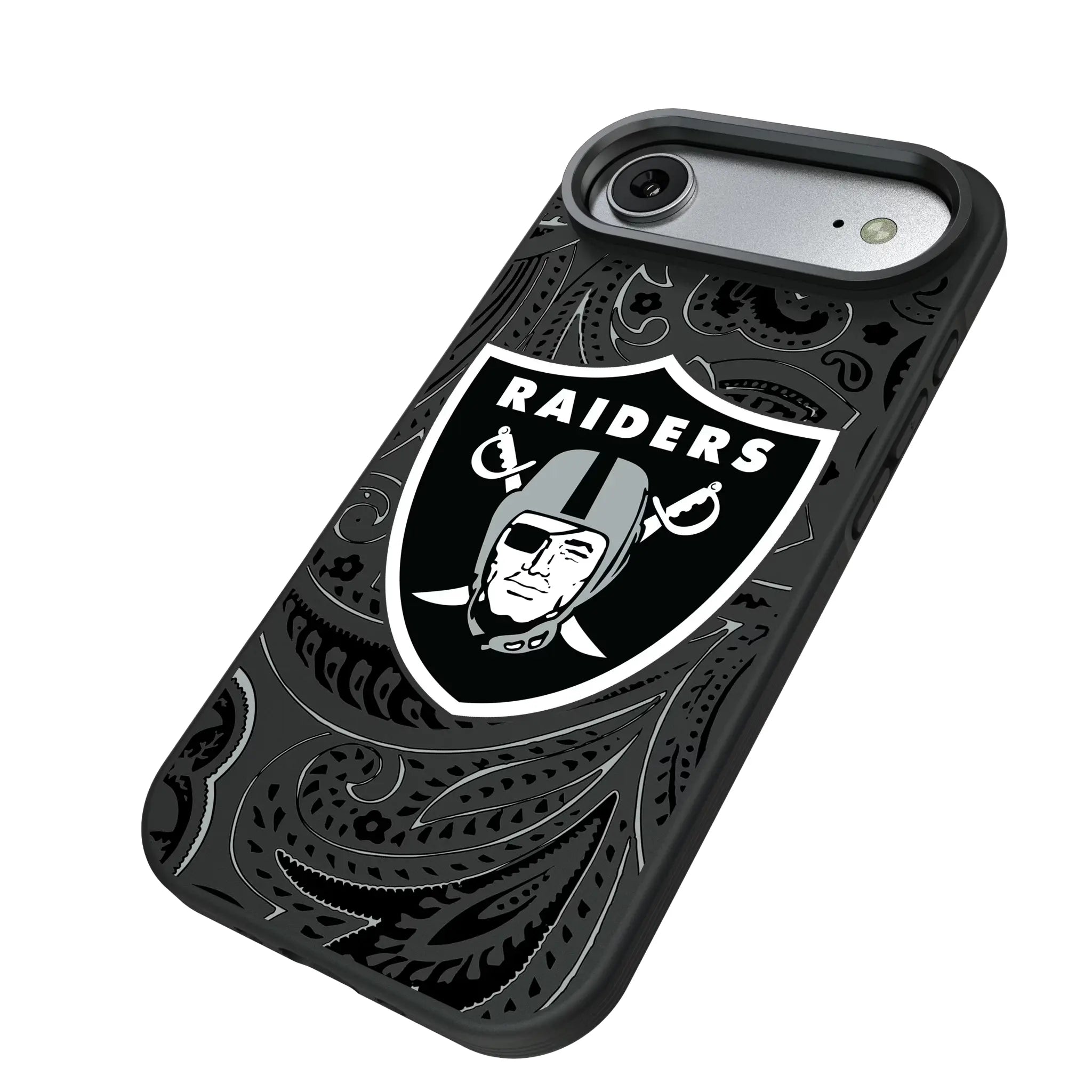 Las Vegas Raiders Paisley iPhone Bump Phone Case for Apple iPhone - Isometric View#Device_iPhone Air