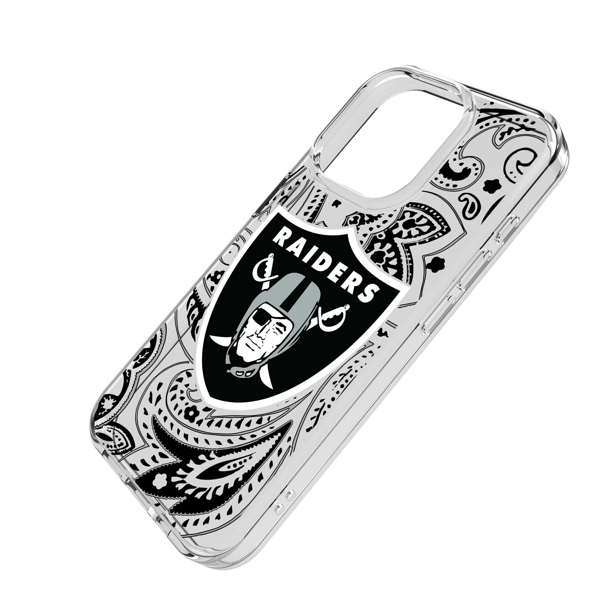 Las Vegas Raiders Paisley iPhone Clear Phone Case for Apple iPhone - Isometric View