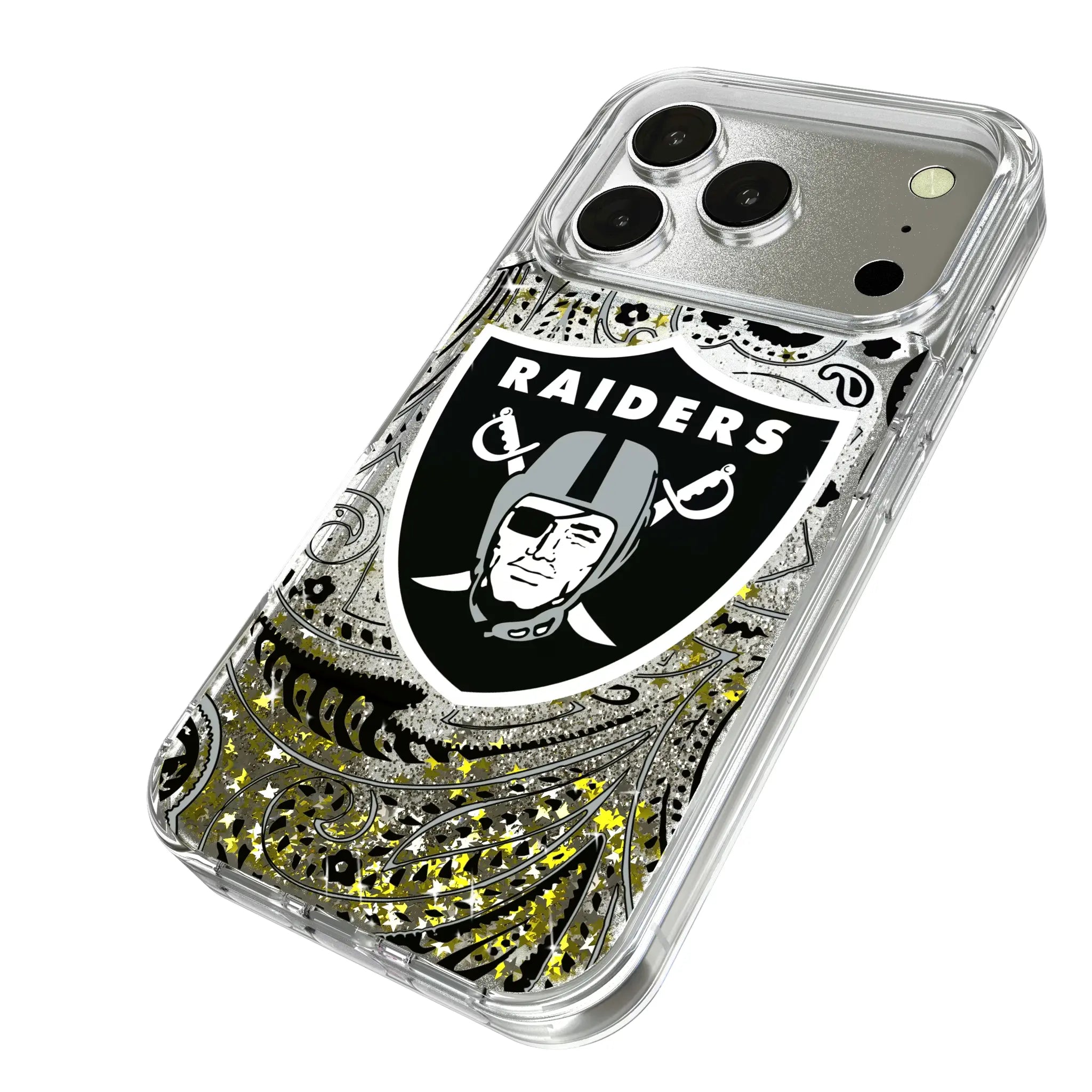 Las Vegas Raiders Paisley iPhone Glitter Phone Case for Apple iPhone - Isometric View