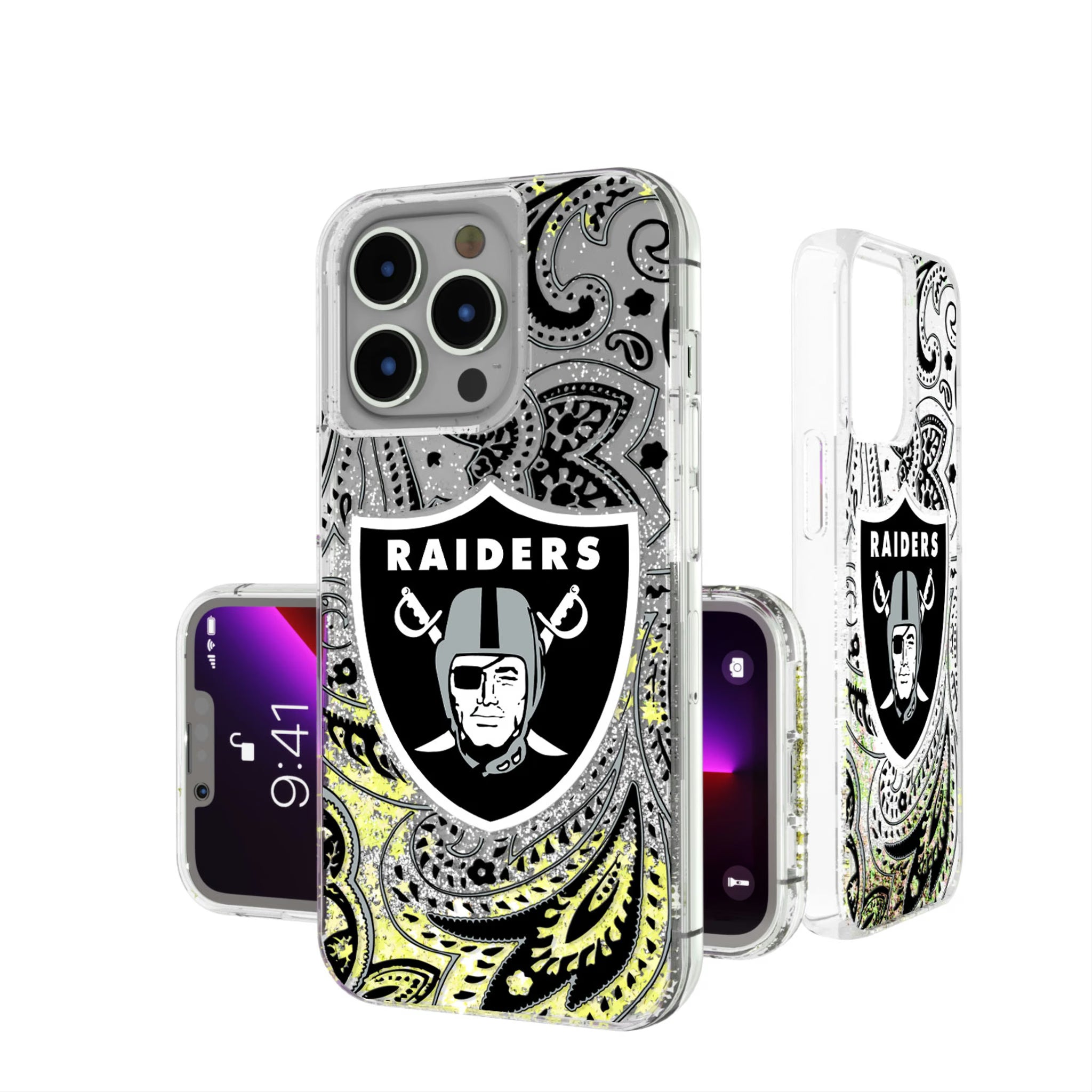 Las Vegas Raiders Paisley iPhone Glitter Phone Case for Apple iPhone