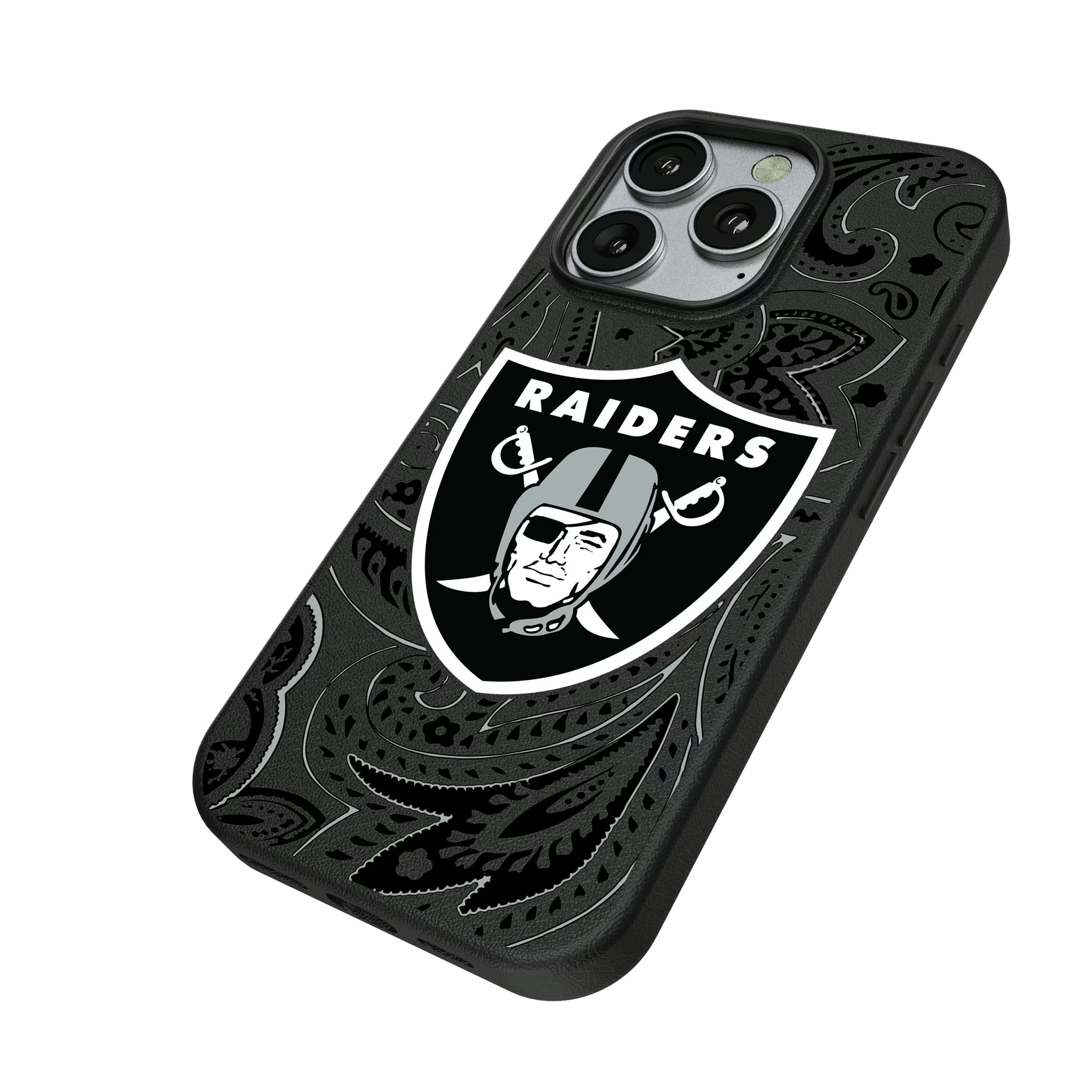 Las Vegas Raiders Paisley iPhone MagSafe Compatible Phone Case for Apple iPhone - Isometric View