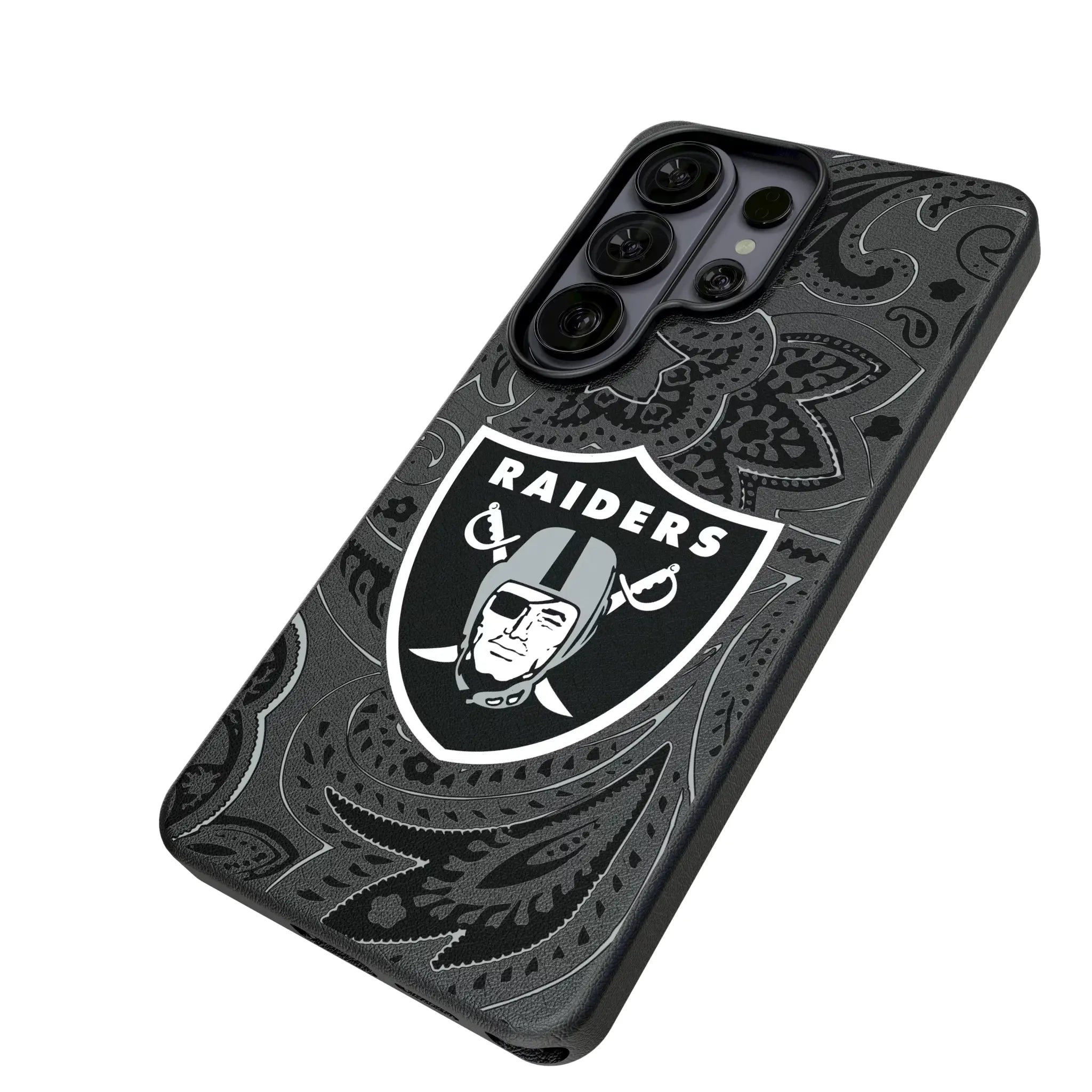 Las Vegas Raiders Paisley Galaxy MagSafe Compatible Phone Case for Samsung Galaxy - Isometric View#Device_Galaxy S26 Ultra