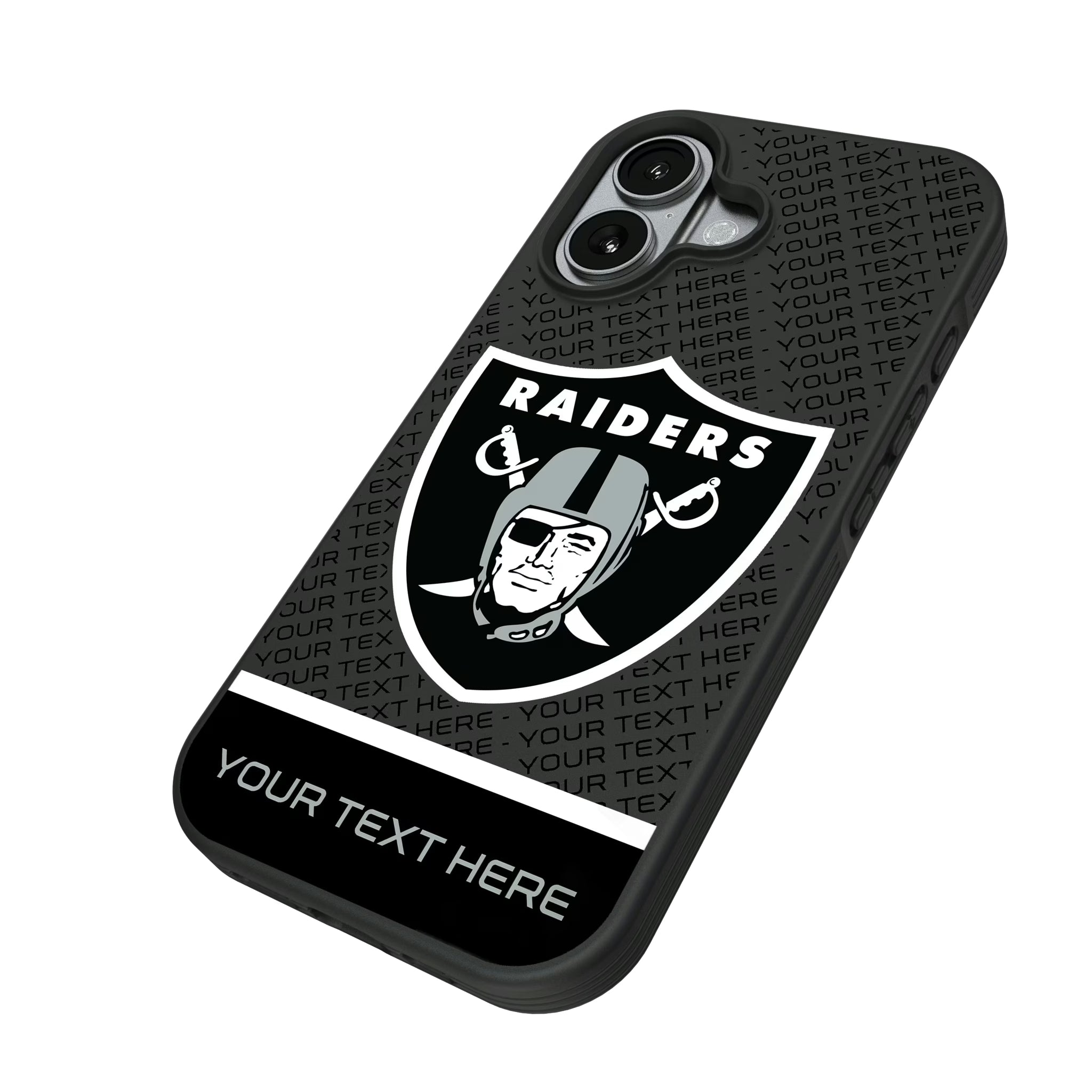 Las Vegas Raiders Personalized EndZone Plus iPhone Bump Phone Case for Apple iPhone - Isometric View#Device_iPhone 17