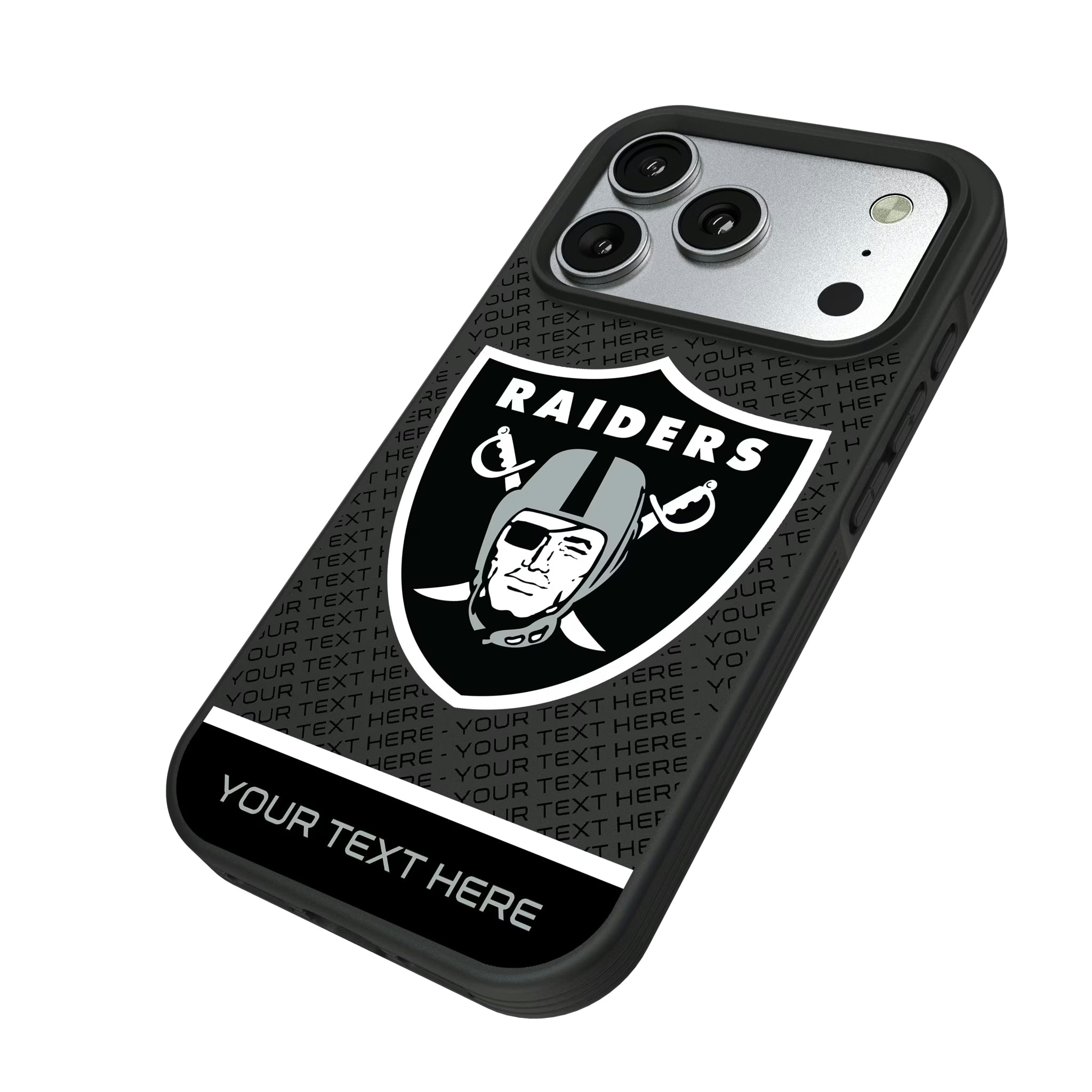 Las Vegas Raiders Personalized EndZone Plus iPhone Bump Phone Case for Apple iPhone - Isometric View#Device_iPhone 17 Pro