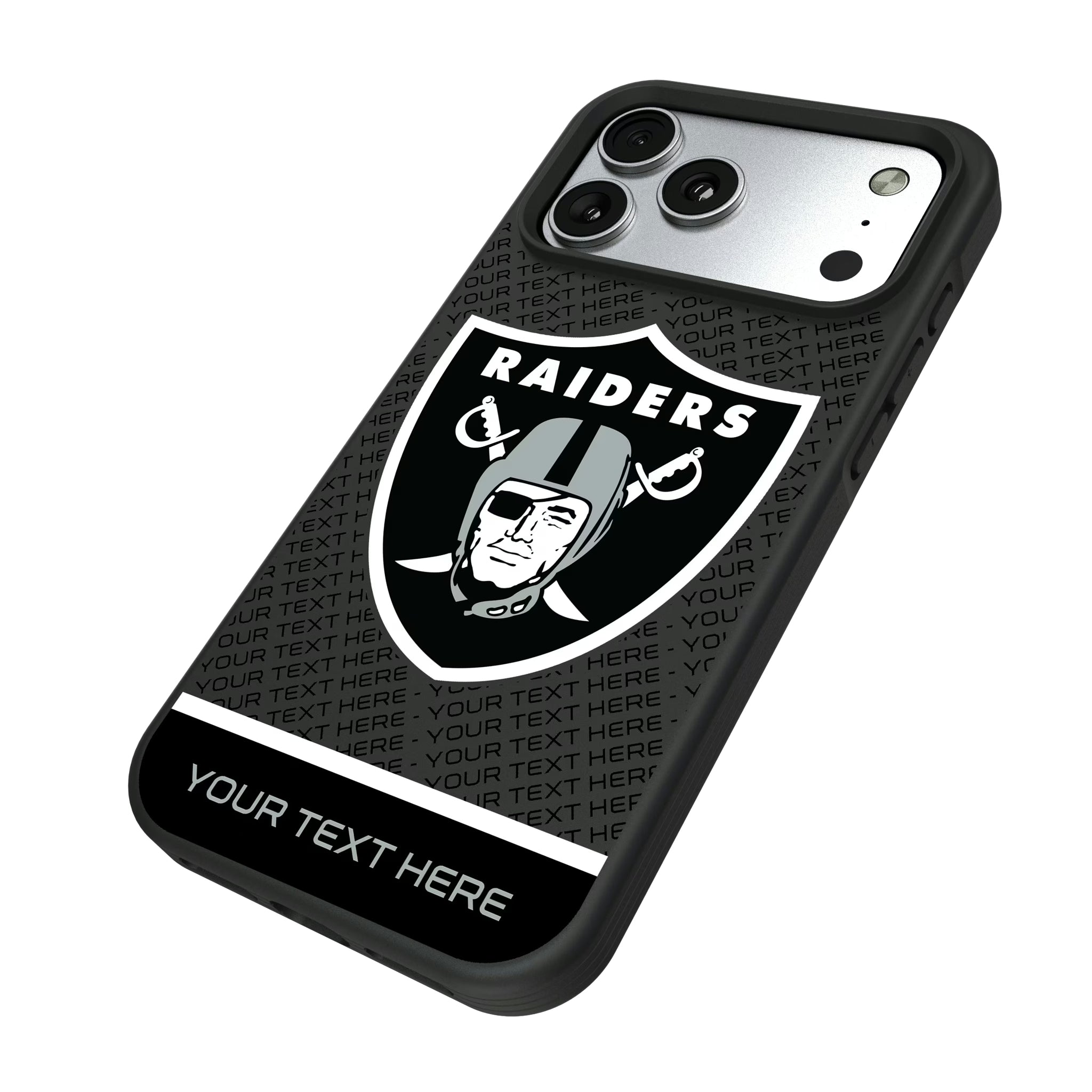Las Vegas Raiders Personalized EndZone Plus iPhone Bump Phone Case for Apple iPhone - Isometric View#Device_iPhone 17 Pro Max
