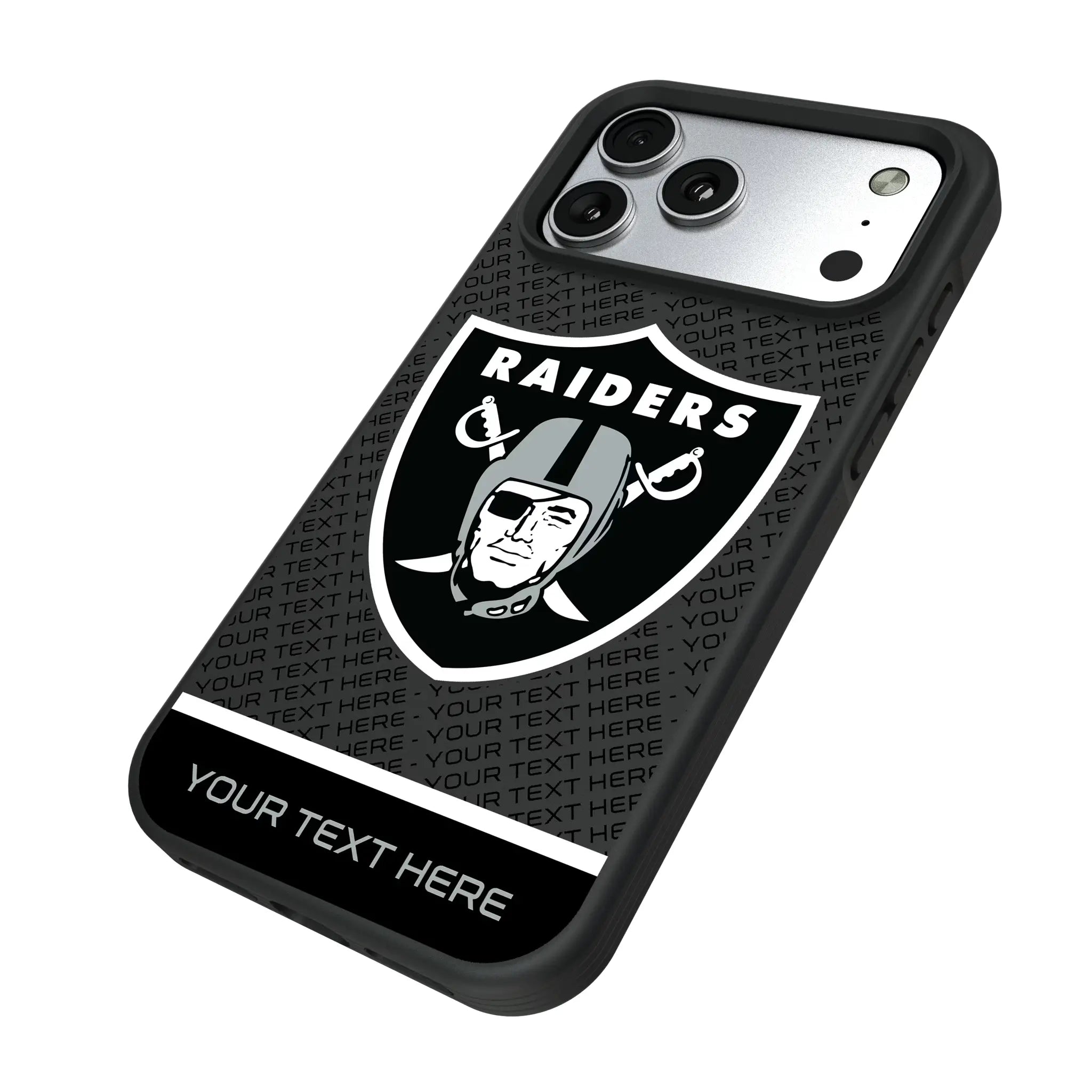 Las Vegas Raiders Personalized EndZone Plus iPhone Bump Phone Case for Apple iPhone - Isometric View#Device_iPhone 17 Pro Max