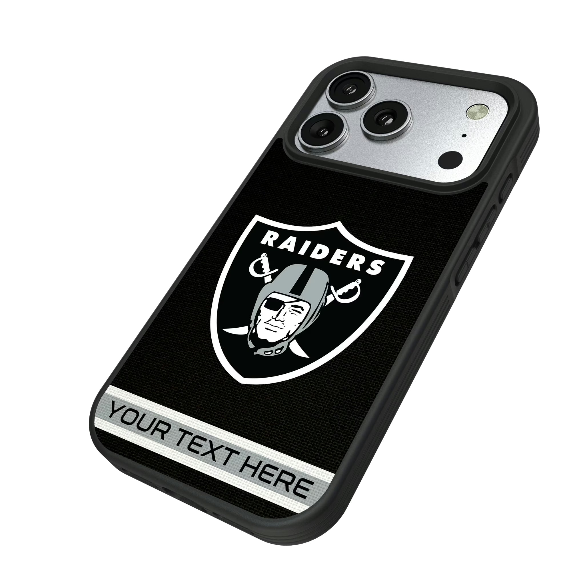 Las Vegas Raiders Personalized Stripe iPhone Bump Phone Case for Apple iPhone - Isometric View#Device_iPhone 17 Pro
