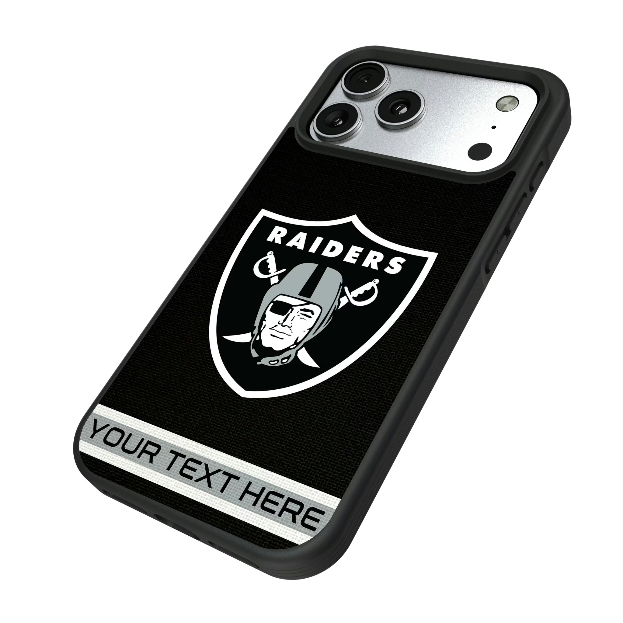 Las Vegas Raiders Personalized Stripe iPhone Bump Phone Case for Apple iPhone - Isometric View#Device_iPhone 17 Pro Max