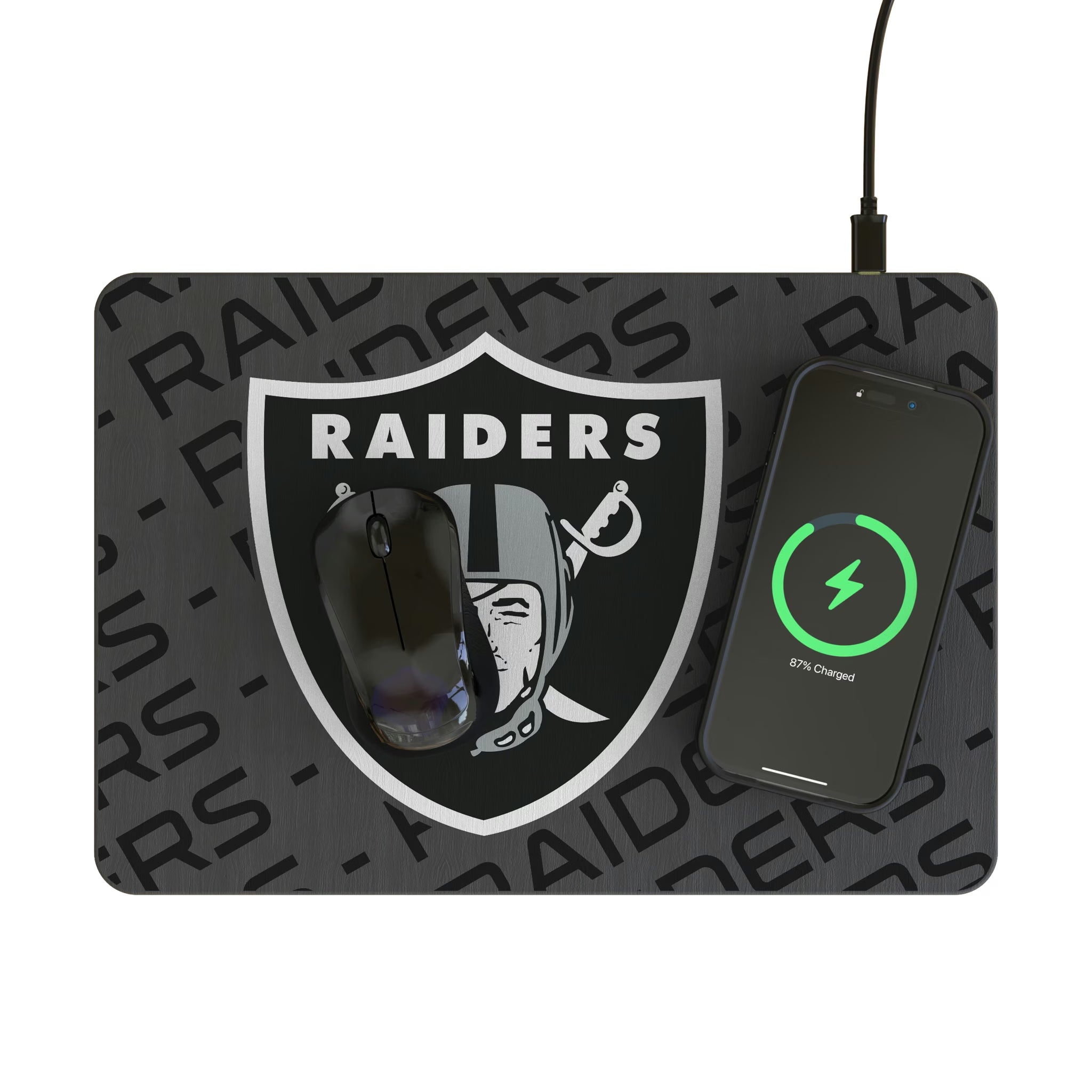 Las Vegas Raiders Personalized Tilt 15-Watt Wireless Charger and Mouse Pad - Lifestyle