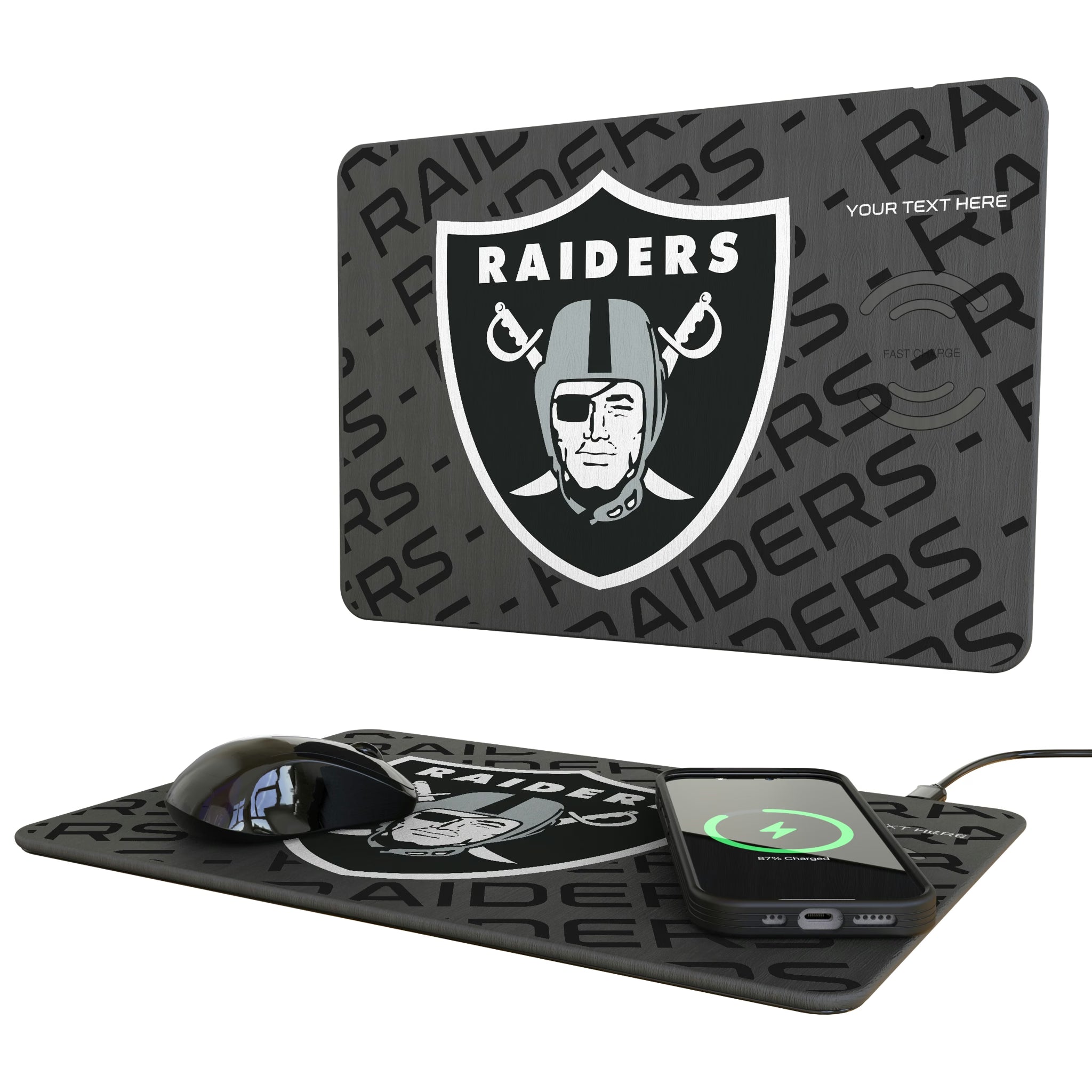 Las Vegas Raiders Personalized Tilt 15-Watt Wireless Charger and Mouse Pad