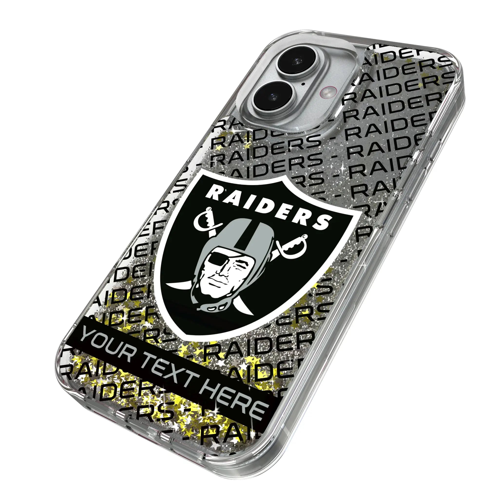 Las Vegas Raiders Personalized Tilt iPhone Glitter Phone Case for Apple iPhone - Isometric View