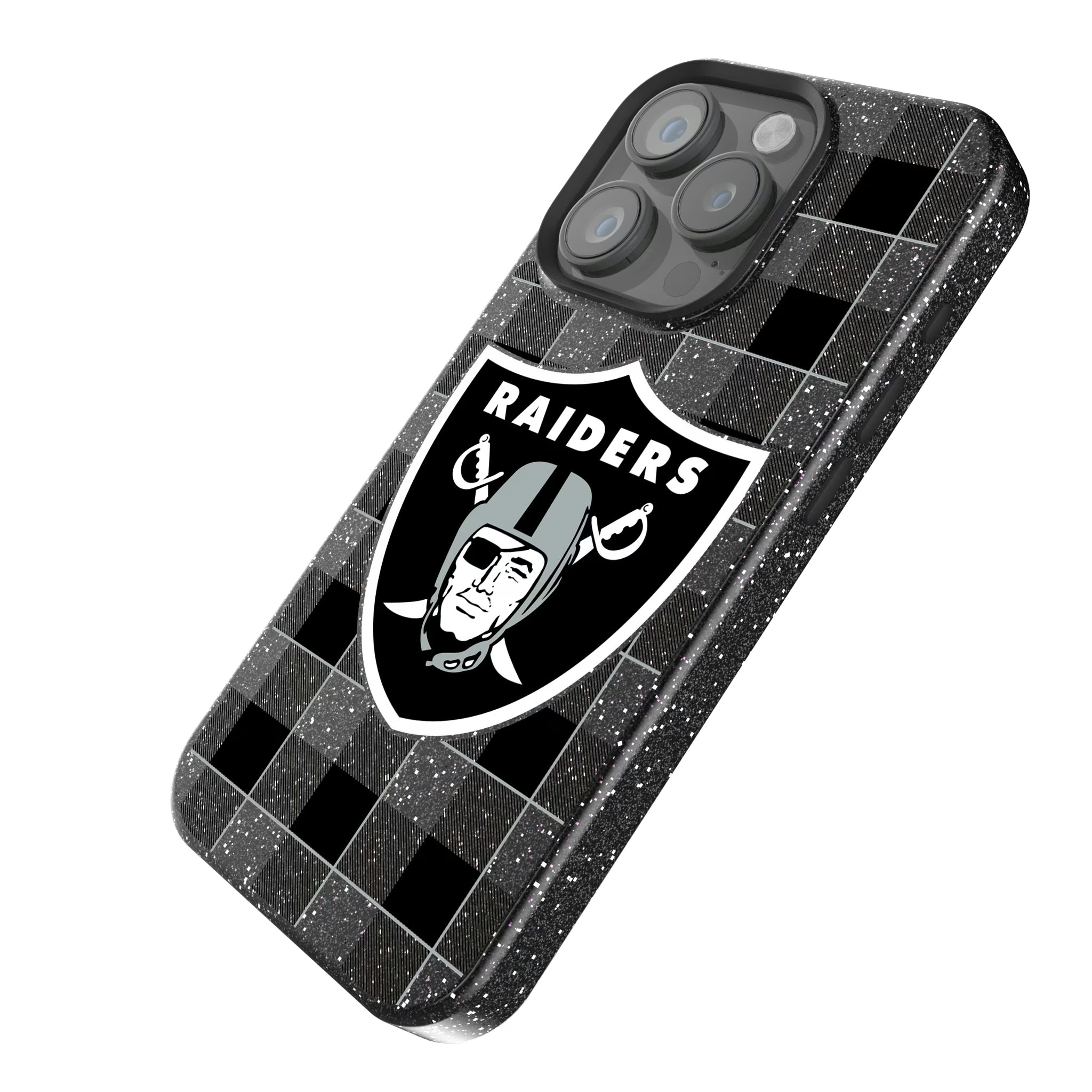 Las Vegas Raiders Plaid iPhone Bling Phone Case for Apple iPhone - Isometric View
