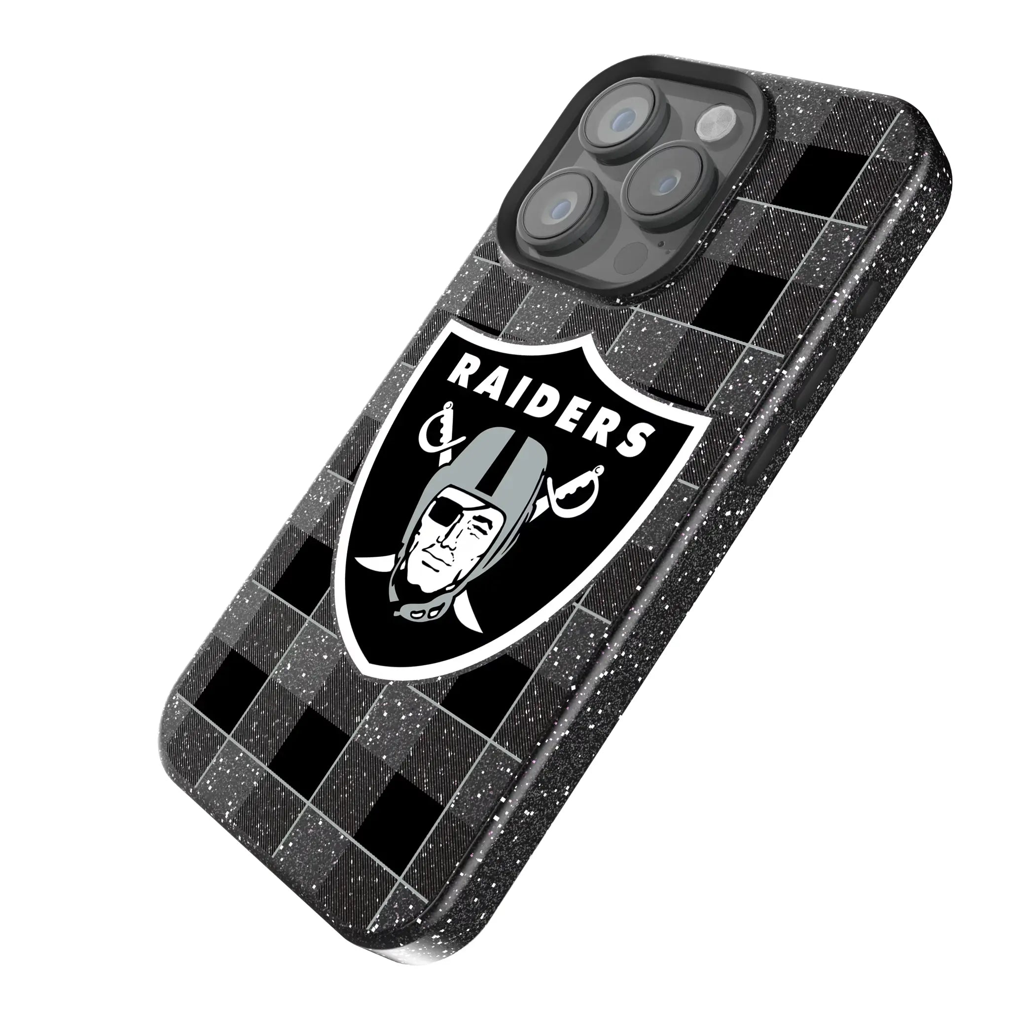 Las Vegas Raiders Plaid iPhone Bling Phone Case for Apple iPhone - Isometric View