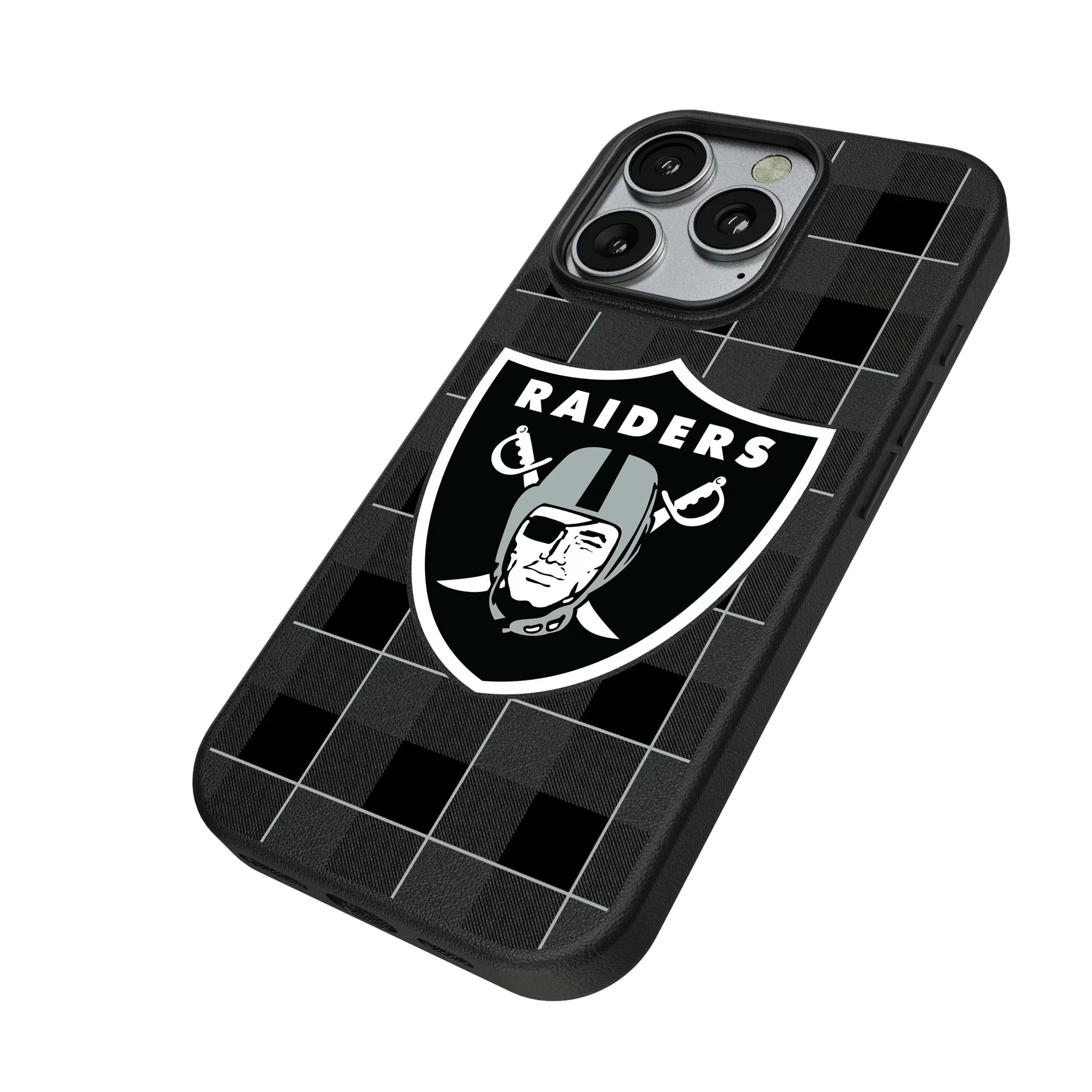 Las Vegas Raiders Plaid iPhone MagSafe Compatible Phone Case for Apple iPhone - Isometric View