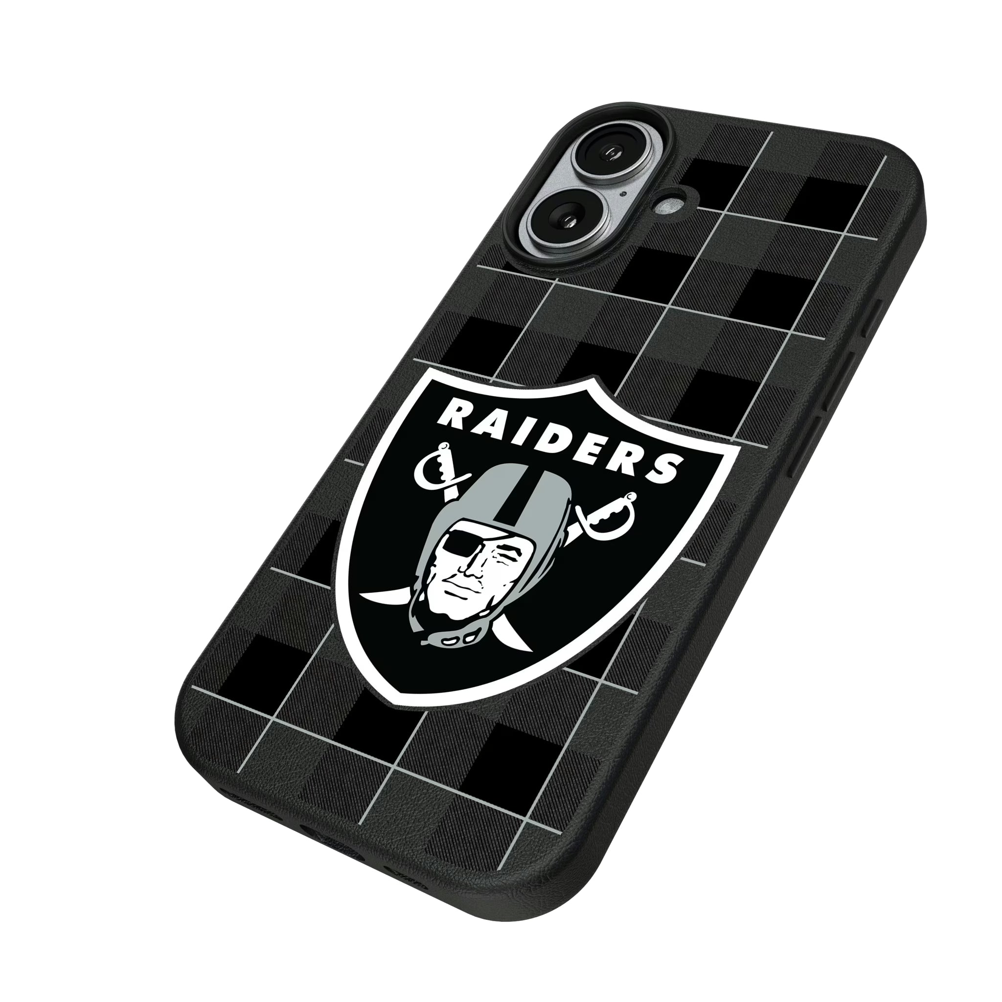 Las Vegas Raiders Plaid iPhone MagSafe Compatible Phone Case for Apple iPhone - Isometric View#Device_iPhone 17
