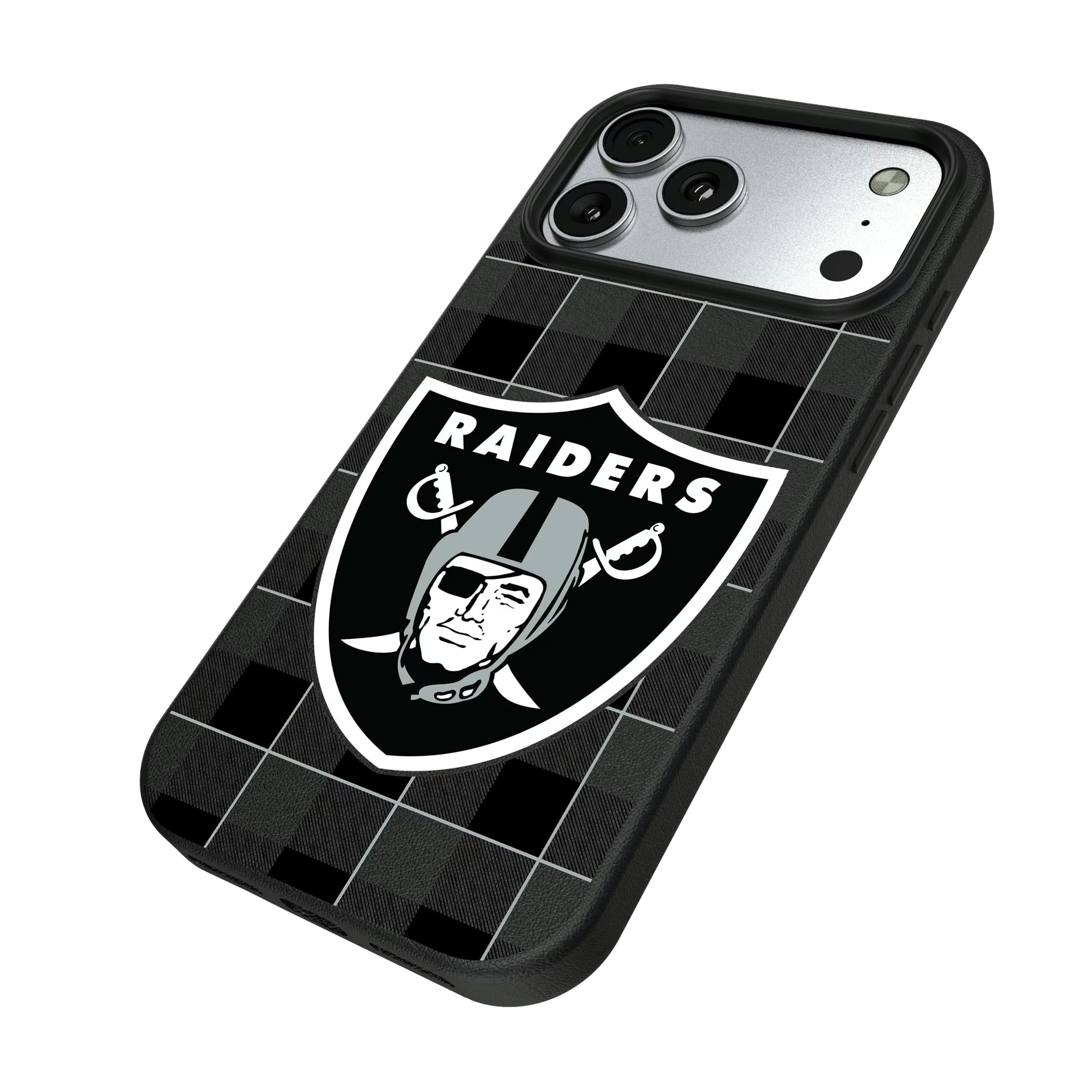 Las Vegas Raiders Plaid iPhone MagSafe Compatible Phone Case for Apple iPhone - Isometric View#Device_iPhone 17 Pro Max