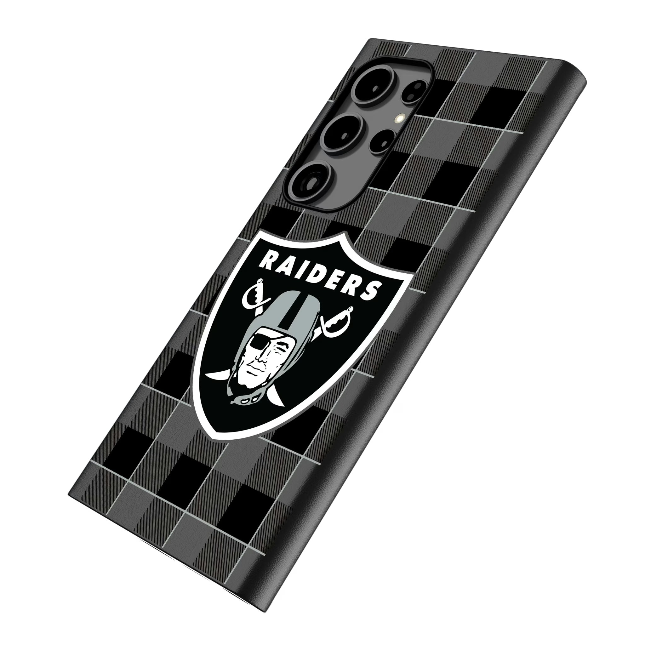 Las Vegas Raiders Plaid Galaxy MagSafe Compatible Phone Case for Samsung Galaxy - Isometric View
