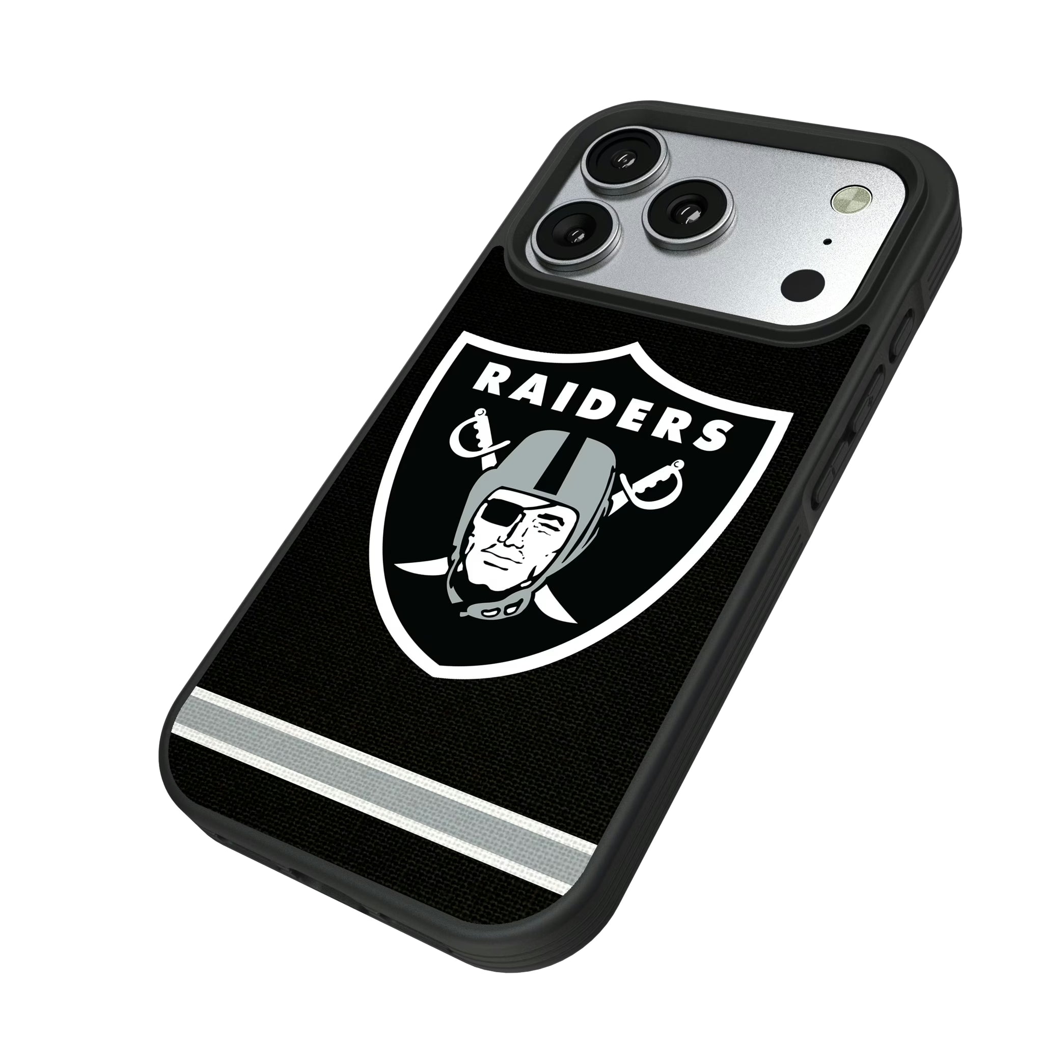 Las Vegas Raiders Stripe iPhone Bump Phone Case for Apple iPhone - Isometric View#Device_iPhone 17 Pro