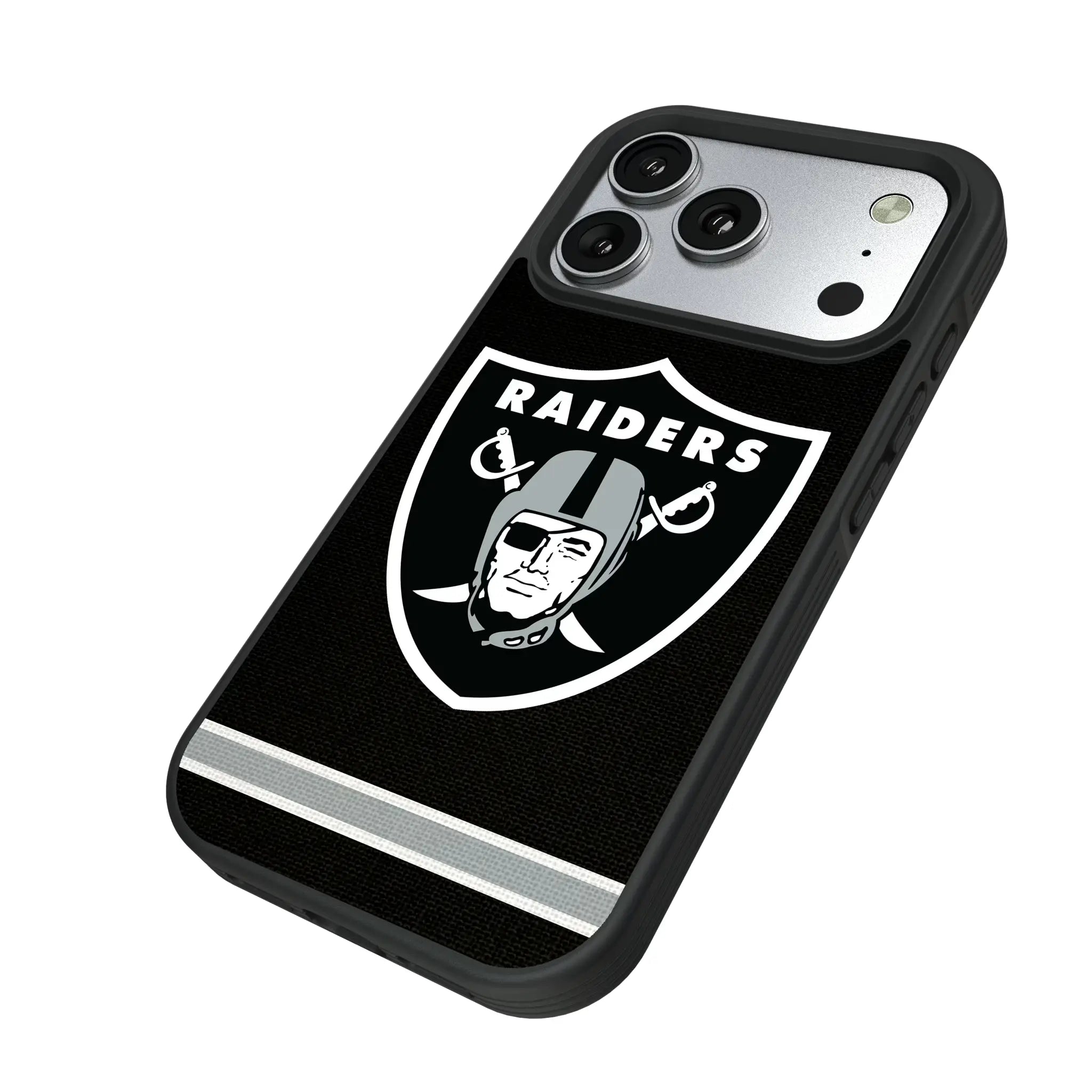 Las Vegas Raiders Stripe iPhone Bump Phone Case for Apple iPhone - Isometric View#Device_iPhone 17 Pro