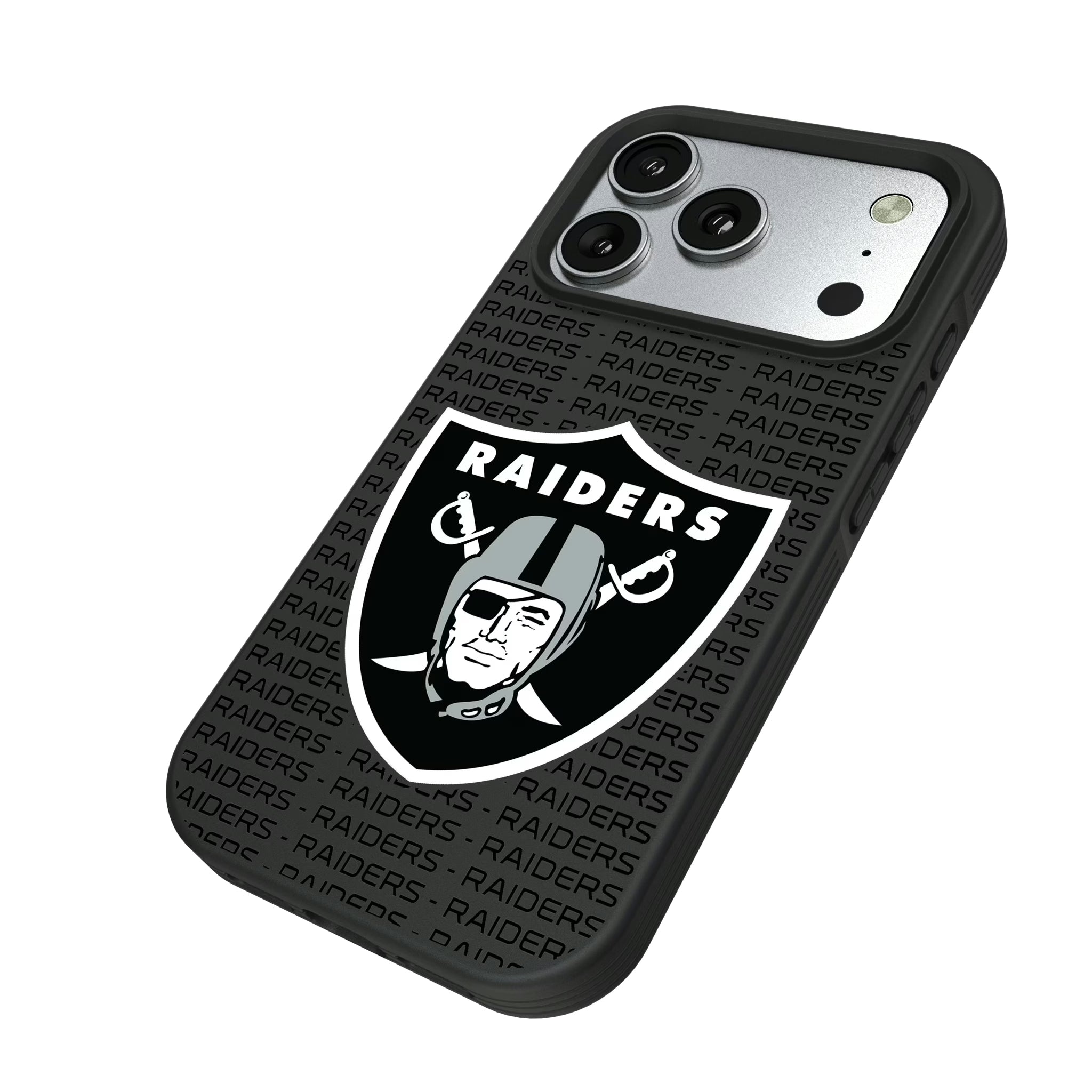 Las Vegas Raiders Text Backdrop iPhone Bump Phone Case for Apple iPhone - Isometric View#Device_iPhone 17 Pro