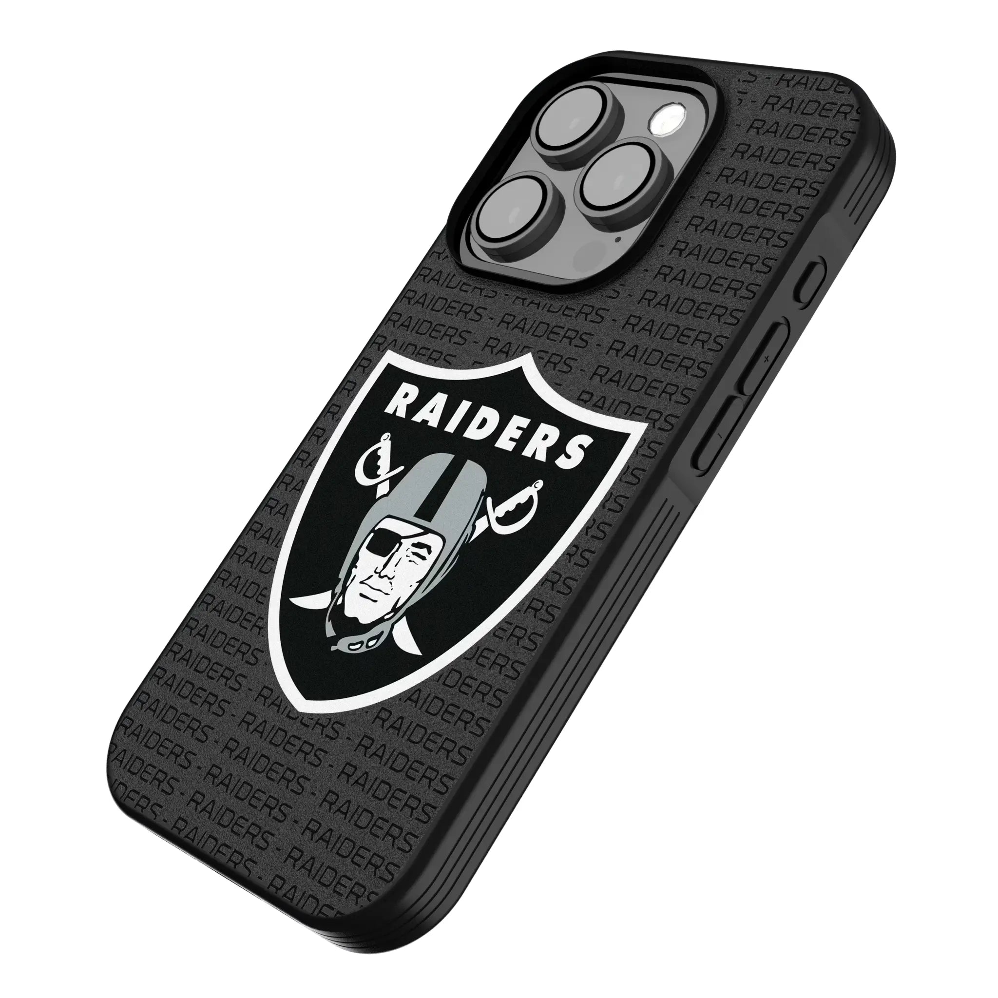 Las Vegas Raiders Text Backdrop iPhone Bump Phone Case for Apple iPhone - Isometric View