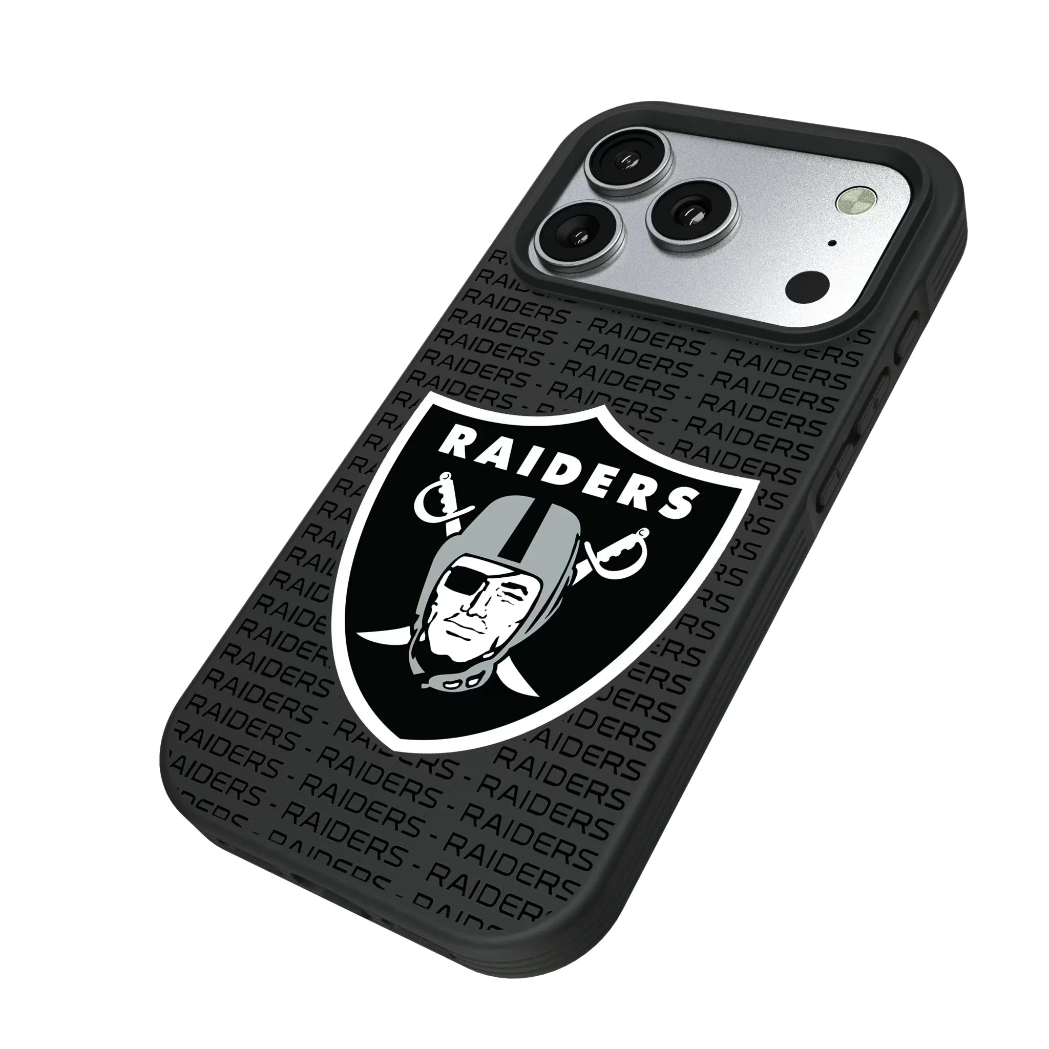 Las Vegas Raiders Text Backdrop iPhone Bump Phone Case for Apple iPhone - Isometric View#Device_iPhone 17 Pro