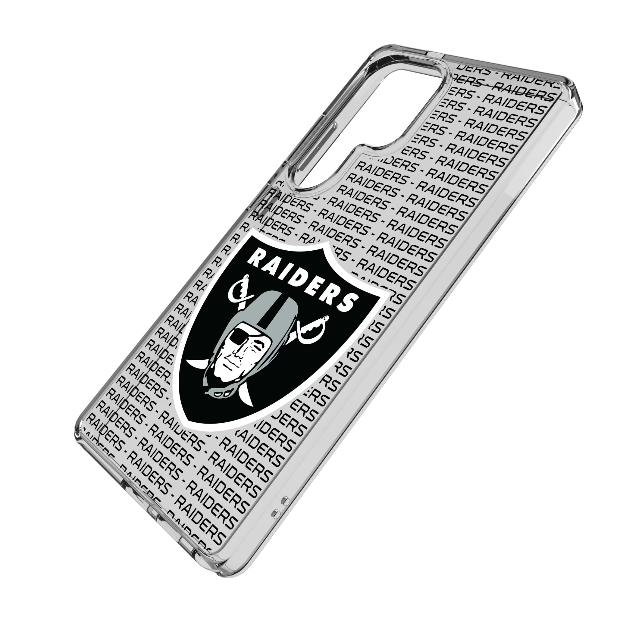 Las Vegas Raiders Text Backdrop Galaxy Clear Phone Case for Samsung Galaxy - Isometric View
