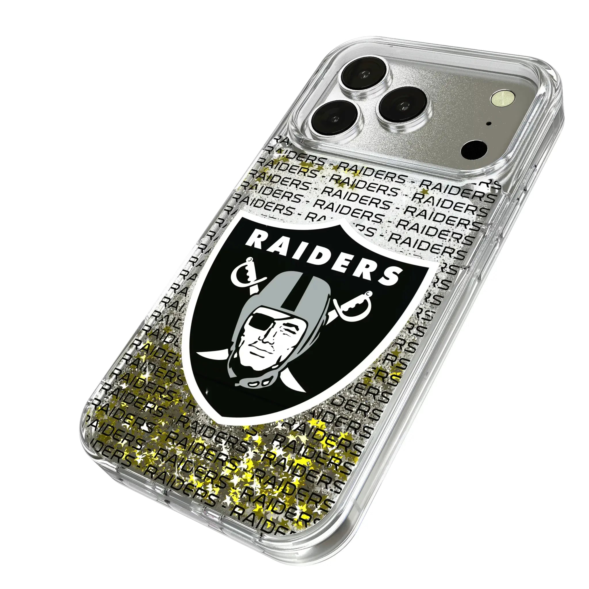 Las Vegas Raiders Text Backdrop iPhone Glitter Phone Case for Apple iPhone - Isometric View