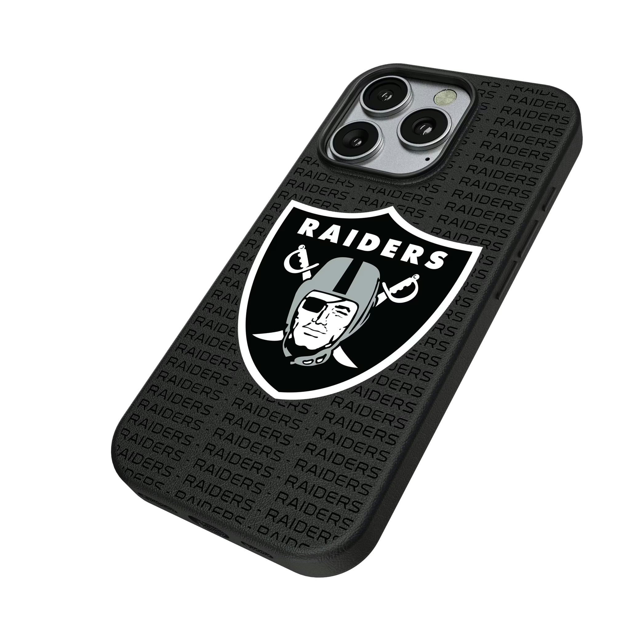 Las Vegas Raiders Text Backdrop iPhone MagSafe Compatible Phone Case for Apple iPhone - Isometric View