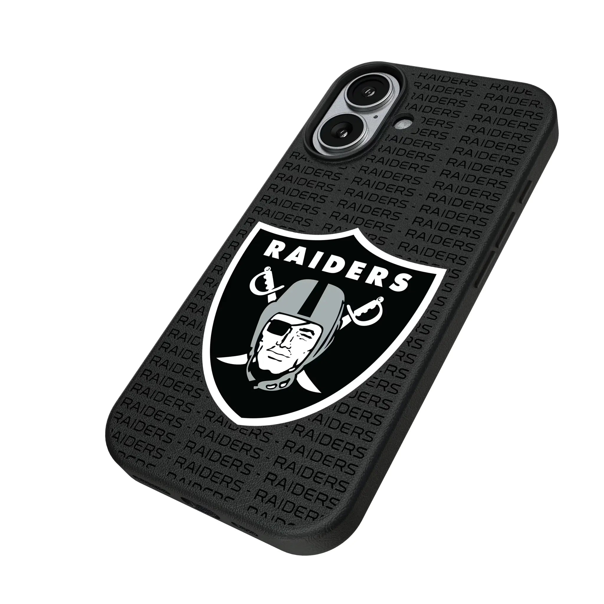 Las Vegas Raiders Text Backdrop iPhone MagSafe Compatible Phone Case for Apple iPhone - Isometric View#Device_iPhone 17